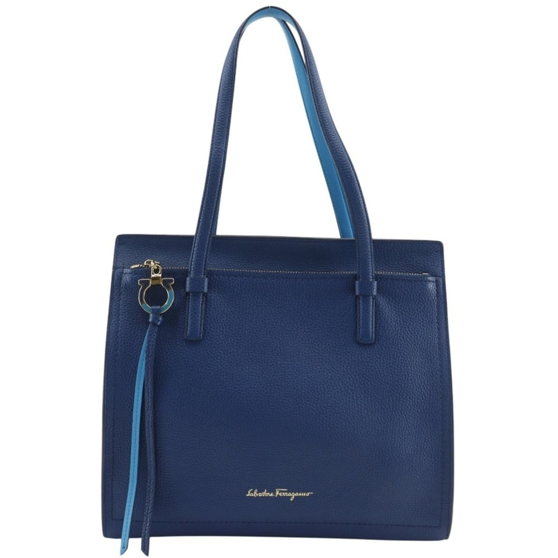 Salvatore Ferragamo Amy Tote Bag GG-21F216 Calfskin Blue A5 Women's: --- Catalog ---Category: SizeWeight: 880g / 1.94lb.Handle Drop: 19.00cm / 7.48''Size (HxWxD): 27cm x 30cm x 13cm / 10.62'' x 11.81'' x 5.11''Category: DesignType: Tote bagColor: BlueGender: WomenMater