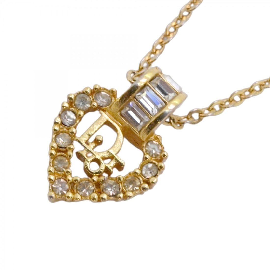 Christian Dior Necklace, GP Plated, Rhinestone, Gold, Women's: --- Catalog ---Category: SizePendant Size: 19.6mm x 14mm / 0.77'' x 0.55''Neck Circumference: 40 cm - 45 cm / 15.74'' - 17.71''Category: DesignColor: GoldGender: WomenMaterial: Gold plating, Rhineston
