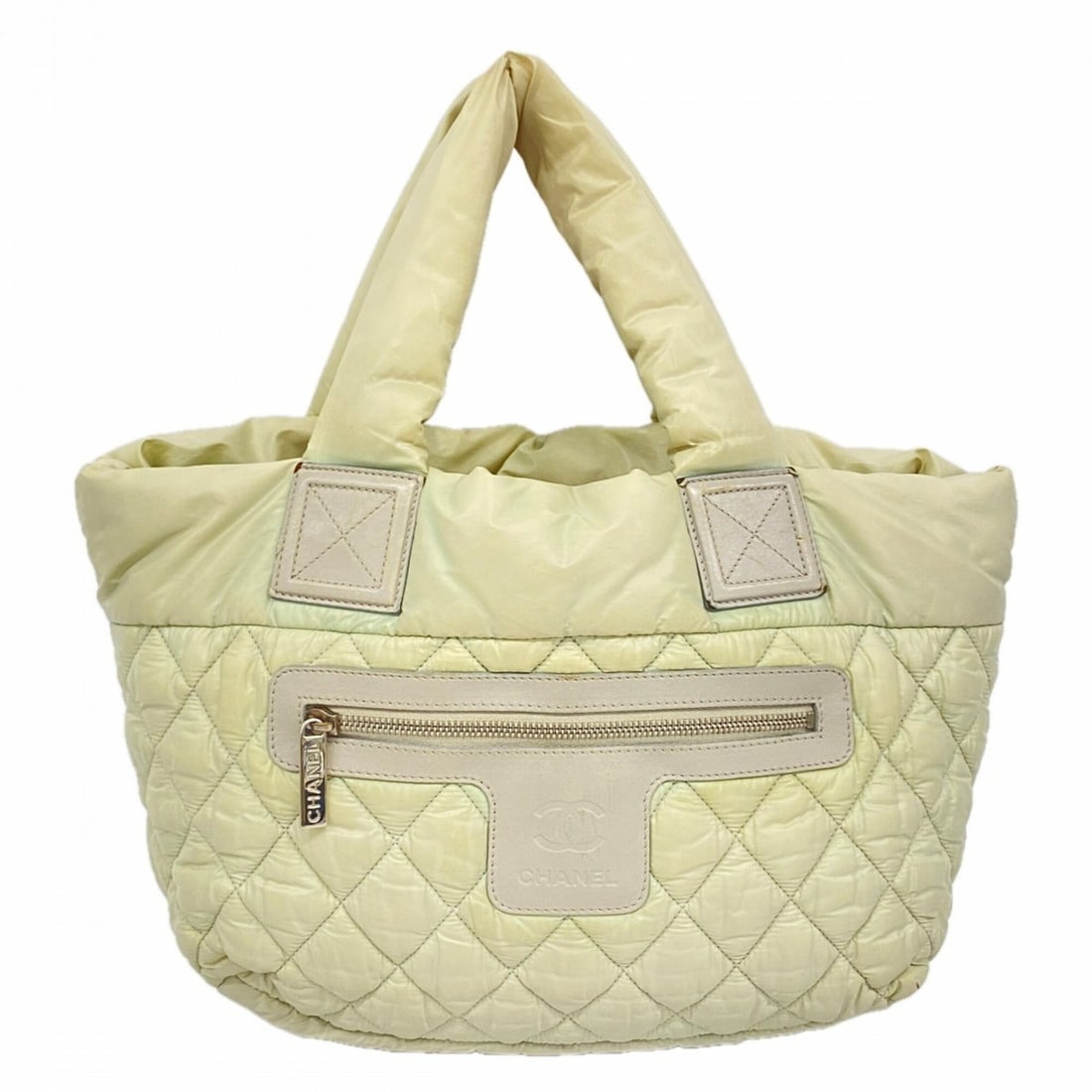Chanel Coco Cocoon Nylon Tote Bag, Gray/Green, Women's: --- Catalog ---Category: SizeSize (HxWxD): 20cm x 28cm x 16cm / 7.87'' x 11.02'' x 6.29''Category: DesignType: Tote bagColor: Gray, GreenGender: WomenMaterial: Nylon Hardware Color: SilverCategory: Ge