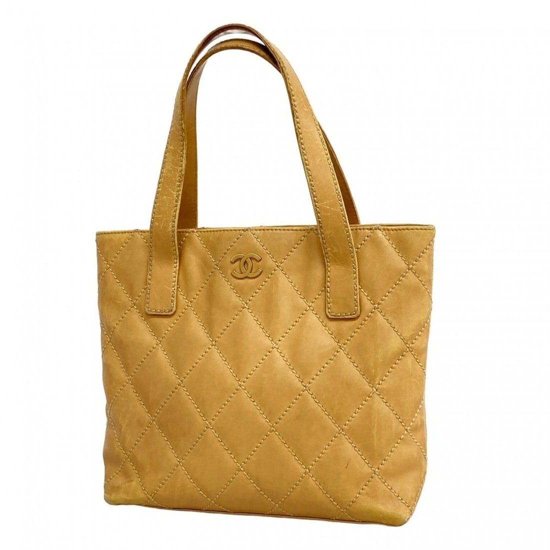 Chanel Tote Bag, Wild Stitch, Lambskin, Beige, Women's: --- Catalog ---Category: SizeSize (HxWxD): 23cm x 24cm x 8cm / 9.05'' x 9.44'' x 3.14''Category: DesignType: Tote bagColor: BeigeGender: WomenMaterial: Leather Hardware Color: GoldLeather/Fur Type: La