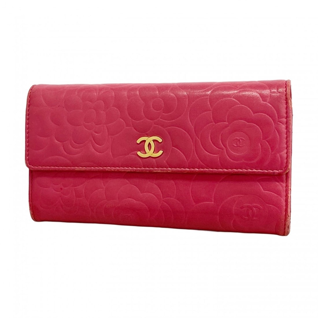 Chanel long wallet, Camellia design, lambskin, pink, women's.: --- Catalog ---Category: SizeSize (HxWxD): 11cm x 19.5cm x 2cm / 4.33'' x 7.67'' x 0.78''Category: DesignType: Long wallet (bi-fold)Color: PinkGender: WomenMaterial: Leather Leather/Fur Type: Lambskin