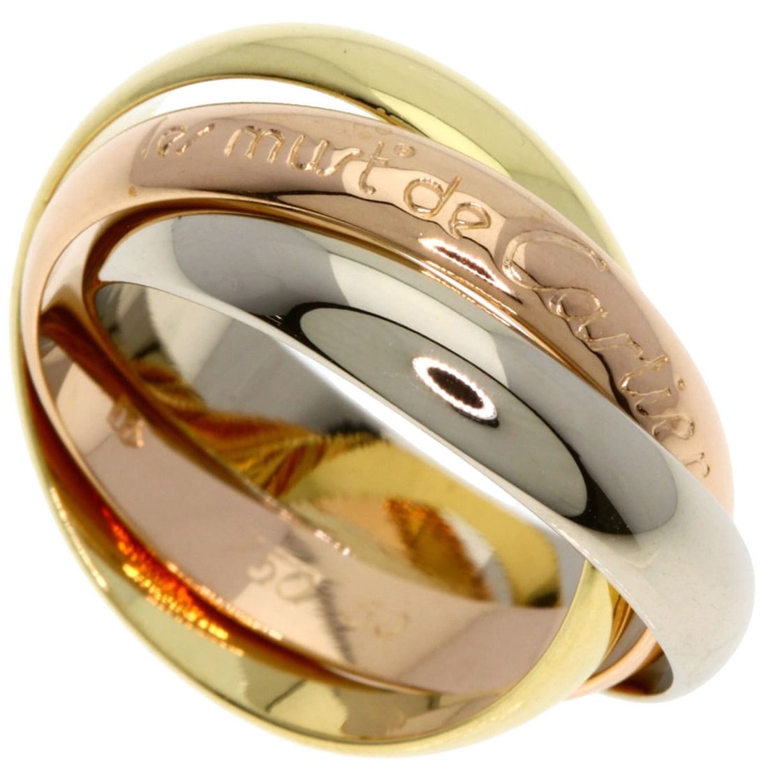 Cartier Trinity #50 Ring - 18K Yellow Gold/18K Pink White Gold Women's CARTIER: --- Catalog ---Category: SizeJP Size: 10US Size: 5.5Category: DesignType: Band ringGender: WomenMaterial: Pink gold (18K), White gold (18K), Yellow gold (18K)Category: GeneralBrand: Cartier--- Item Li