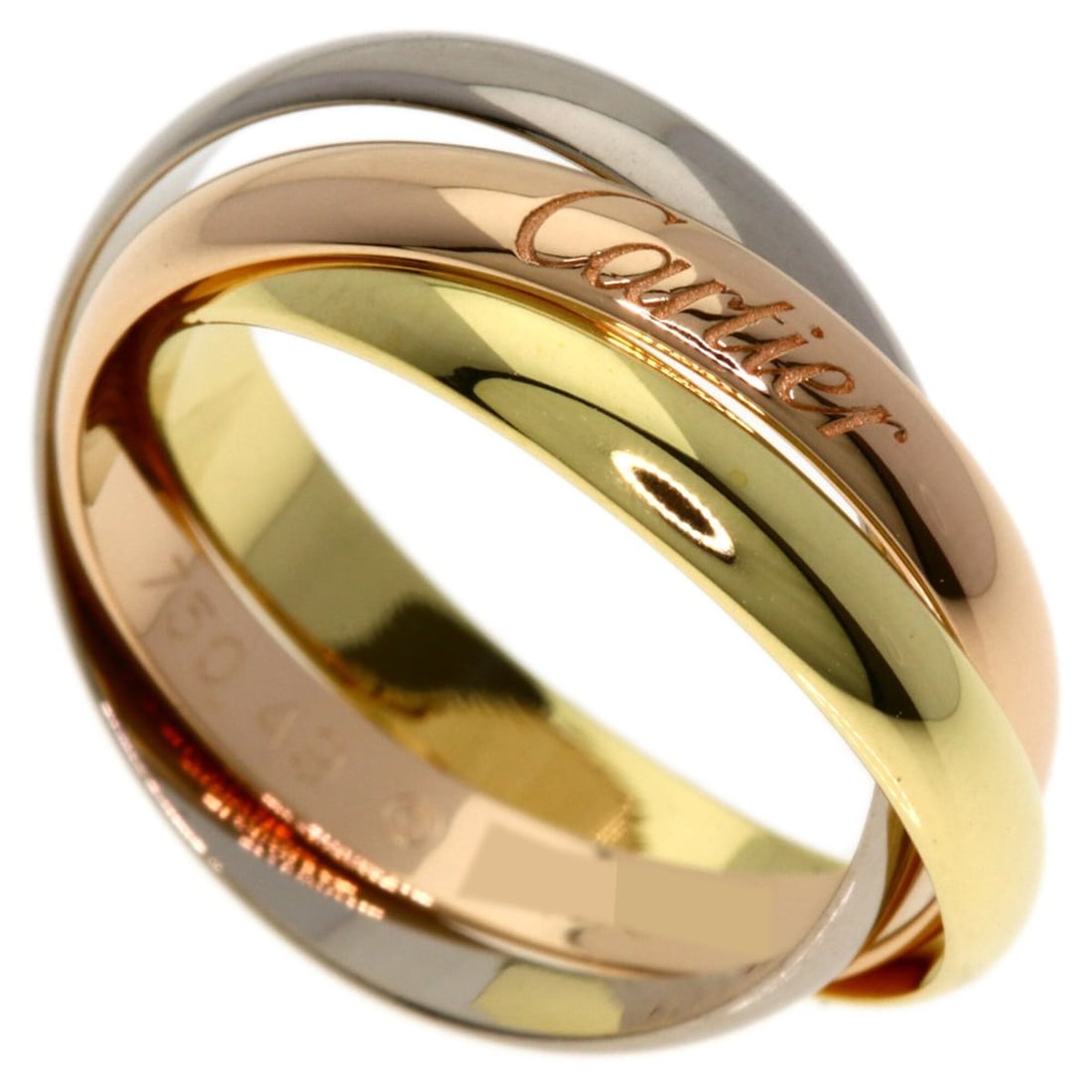 Cartier Trinity SM Current Model #49 Ring - 18K Yellow Gold/18K Pink White Gold Women's CARTIER: --- Catalog ---Category: SizeWidth: 2.8mm / 0.11''Weight: 4.5g / 0.15oz.JP Size: 9US Size: 5Category: DesignType: Band ringGender: WomenMaterial: Pink gold (18K), White gold (18K), Yellow gold (18K)Ca