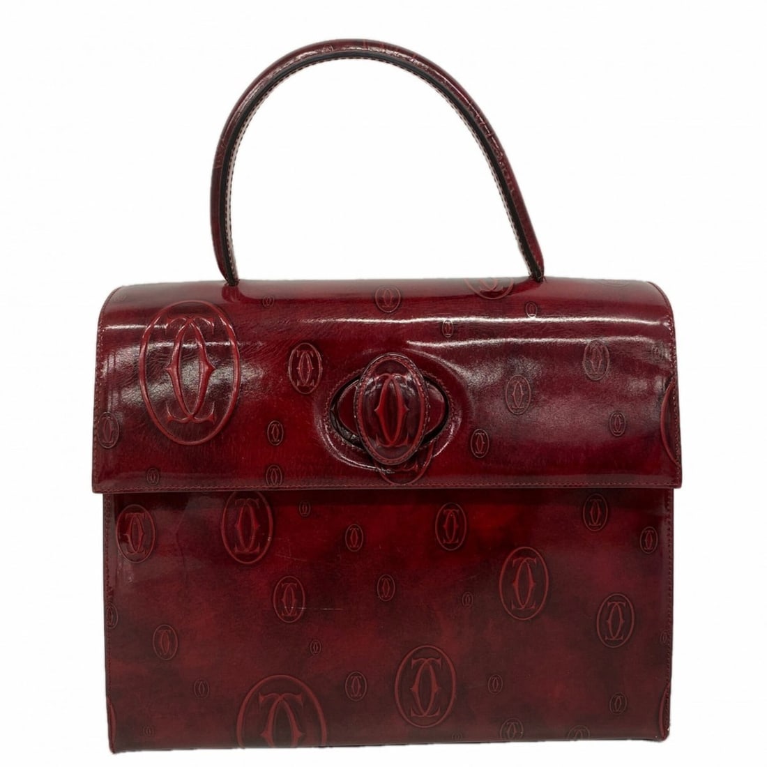 Cartier Happy Birthday handbag, patent leather, burgundy, women's.: --- Catalog ---Category: SizeSize (HxWxD): 22.5cm x 28cm x 9.5cm / 8.85'' x 11.02'' x 3.74''Category: DesignType: HandbagColor: BordeauxGender: WomenMaterial: Patent leather Hardware Color: GoldCatego