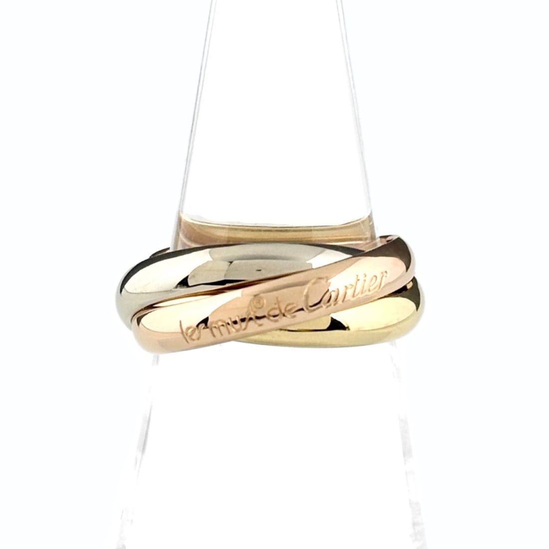 Cartier Trinity Ring, available in yellow gold (YG), pink (PG), and white (WG). Three-color design,: --- Catalog ---Category: SizeJP Size: 15US Size: 7.5Category: DesignColor: Pink, White, YellowGender: WomenCategory: GeneralBrand: Cartier--- Item List ---Section: ConditionRanking: Rank AB Used - Tra