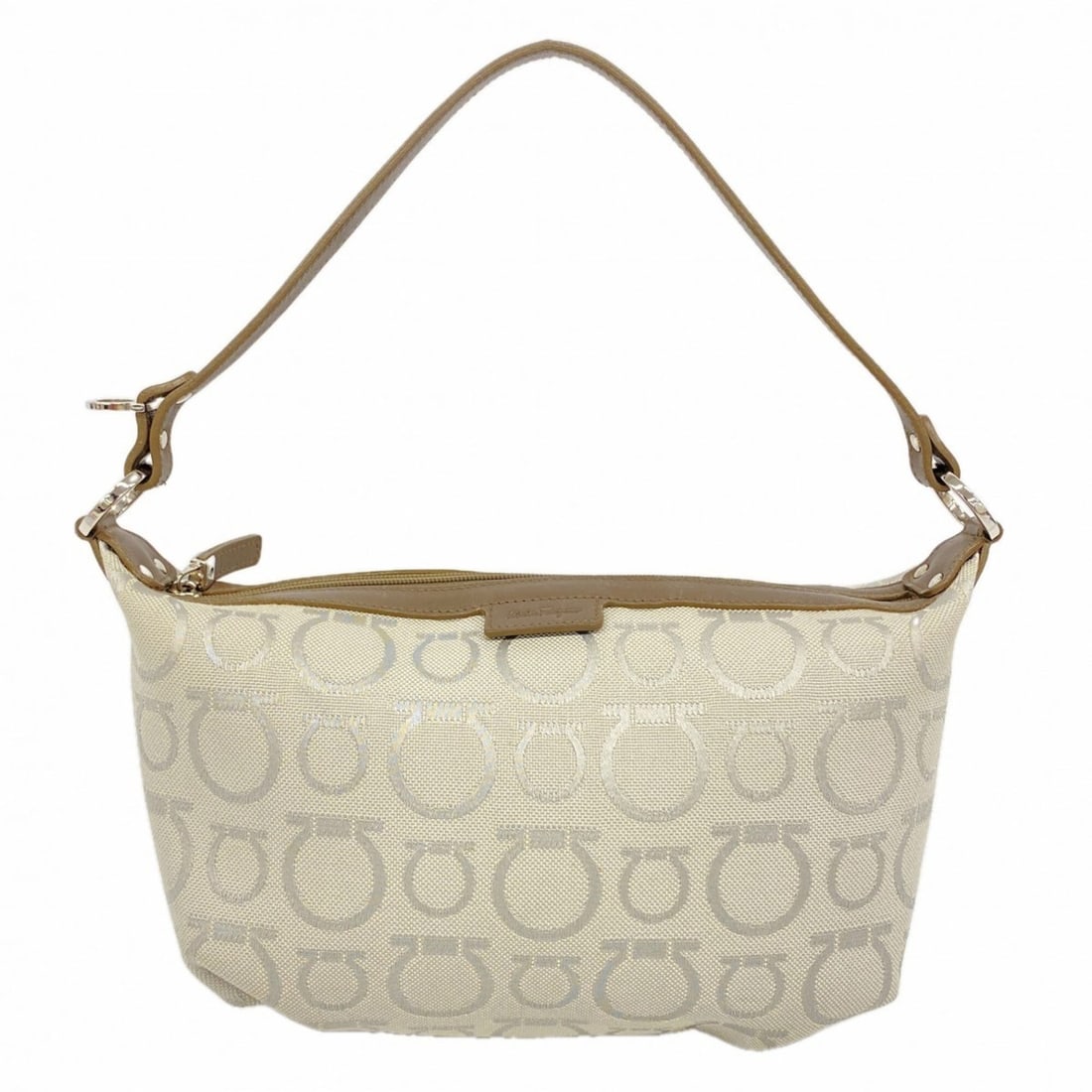 Salvatore Ferragamo Gancini Canvas Handbag, Beige/Gray, Women's: --- Catalog ---Category: SizeSize (HxWxD): 15cm x 21cm x 7cm / 5.9'' x 8.26'' x 2.75''Category: DesignType: HandbagColor: Beige, GrayGender: WomenMaterial: Canvas Hardware Color: SilverCategory: Gener