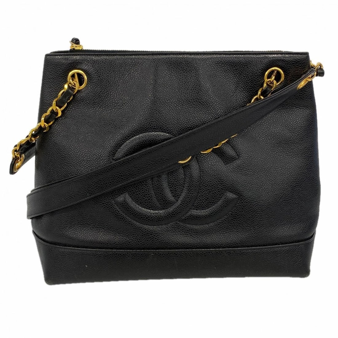 Chanel Tote Bag/Chain Tote, Caviar Leather, Black, Women's: --- Catalog ---Category: SizeSize (HxWxD): 24cm x 29cm x 12cm / 9.44'' x 11.41'' x 4.72''Category: DesignType: Tote bagColor: BlackGender: WomenMaterial: Grained Calfskin Hardware Color: GoldCategory: