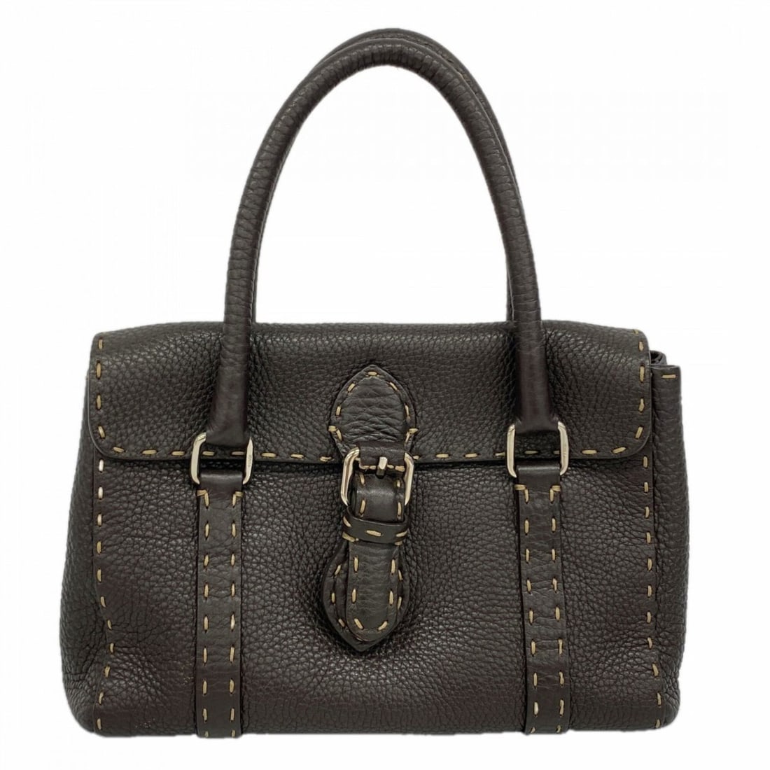 Fendi Selleria Leather Handbag, Brown, Women's: --- Catalog ---Category: SizeSize (HxWxD): 18cm x 25cm x 10cm / 7.08'' x 9.84'' x 3.93''Category: DesignType: HandbagColor: BrownGender: WomenMaterial: Leather Hardware Color: SilverCategory: GeneralB