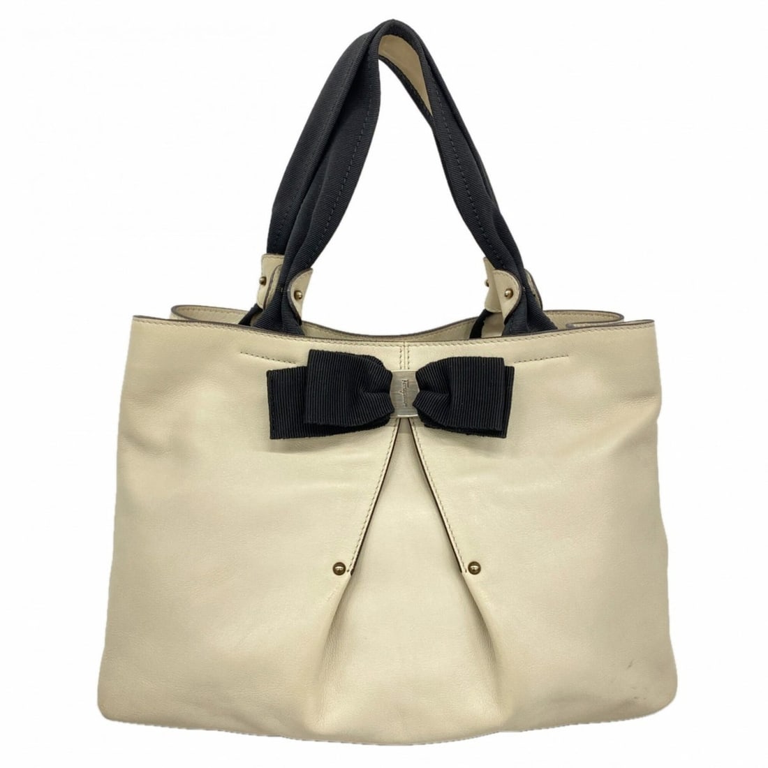 Salvatore Ferragamo Vara Tote Bag, Leather, Beige/Black, Women's: --- Catalog ---Category: SizeSize (HxWxD): 25cm x 35cm x 13cm / 9.84'' x 13.77'' x 5.11''Category: DesignType: Tote bagColor: Beige, BlackGender: WomenMaterial: Leather Hardware Color: GoldCategory: G