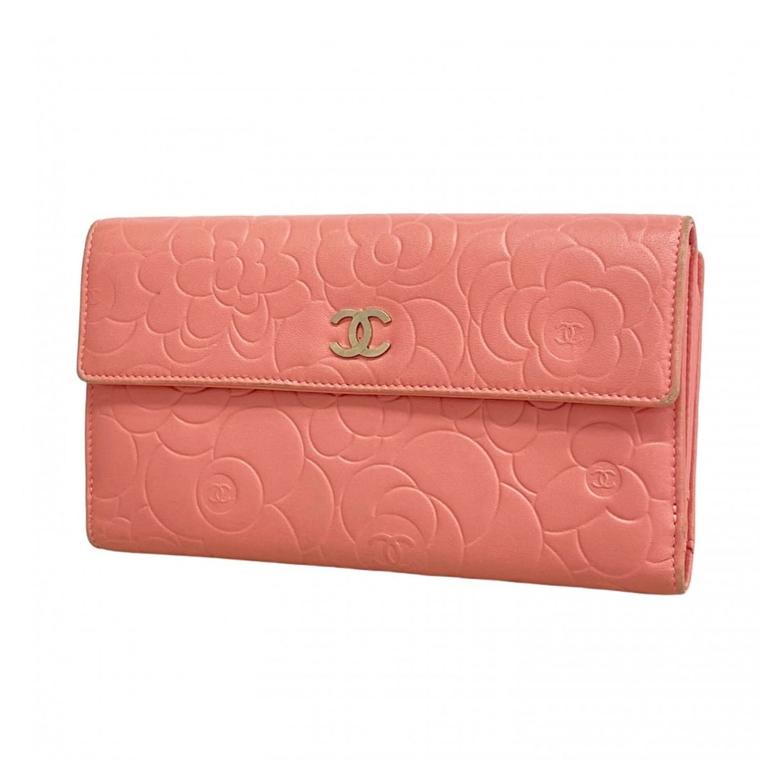 Chanel long wallet, Camellia design, lambskin, pink, women's.: --- Catalog ---Category: SizeSize (HxWxD): 11cm x 19cm x 2.5cm / 4.33'' x 7.48'' x 0.98''Category: DesignType: Long wallet (bi-fold)Color: PinkGender: WomenMaterial: Leather Leather/Fur Type: Lambskin