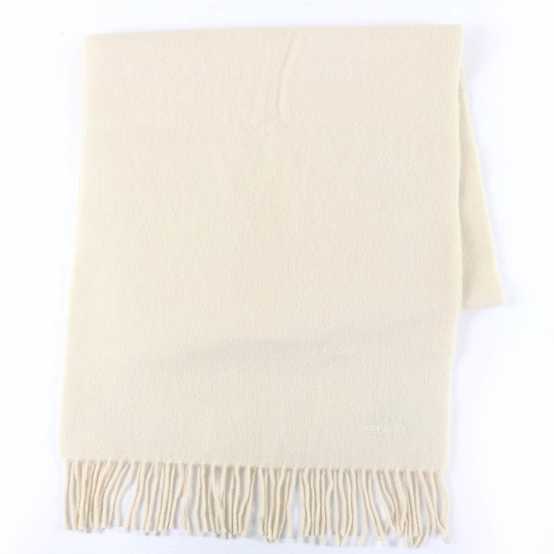 HERMES Recto Verso 100% Cashmere Scarf with Logo Embroidery and Fringe, Ivory, Women's (1 of 6)