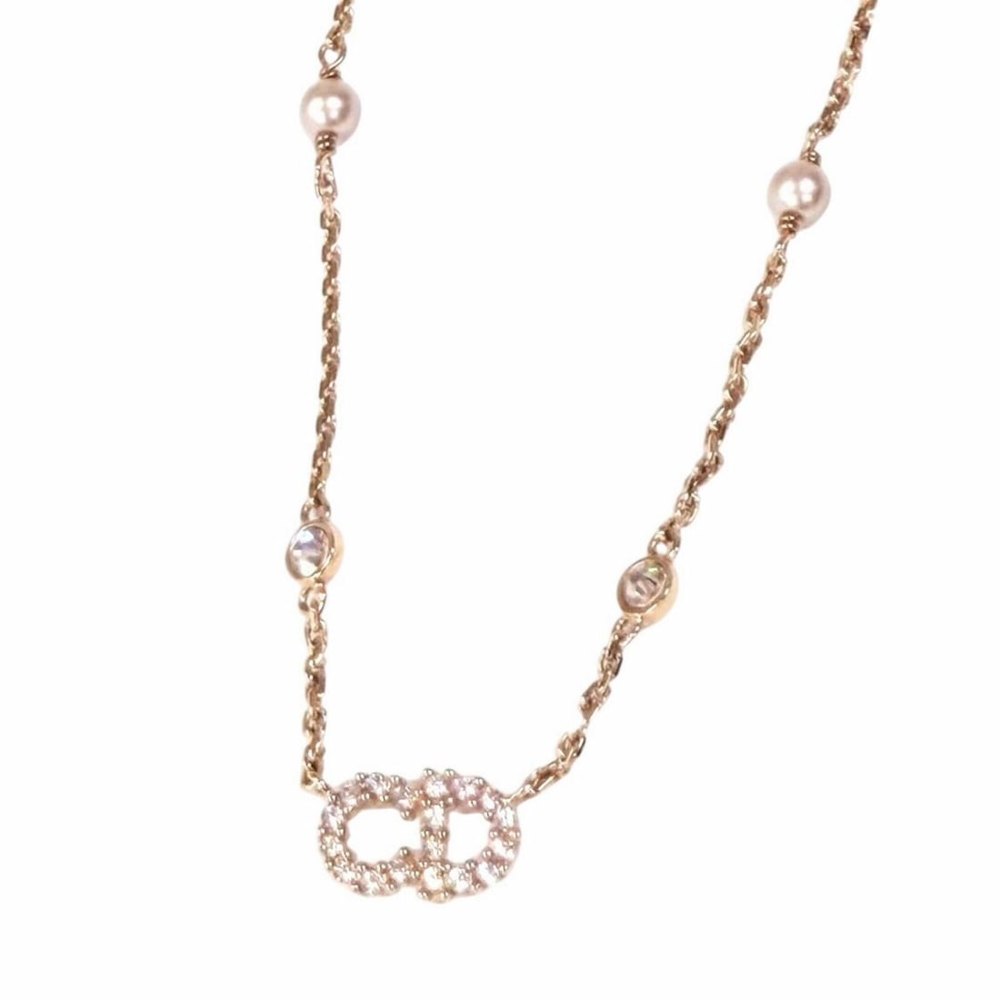 Christian Dior DIOR N1033CDLCY Clair D Lune Necklace, GP Rhinestone, Faux Pearl, Pink Gold, with: --- Catalog ---Category: SizePendant Size: 0.7mm x 1.2mm / 0.02'' x 0.04''Neck Circumference: 42.5 cm / 16.73''Category: DesignColor: Pink goldGender: WomenMaterial: Gold platingNecklace Type: Necklac