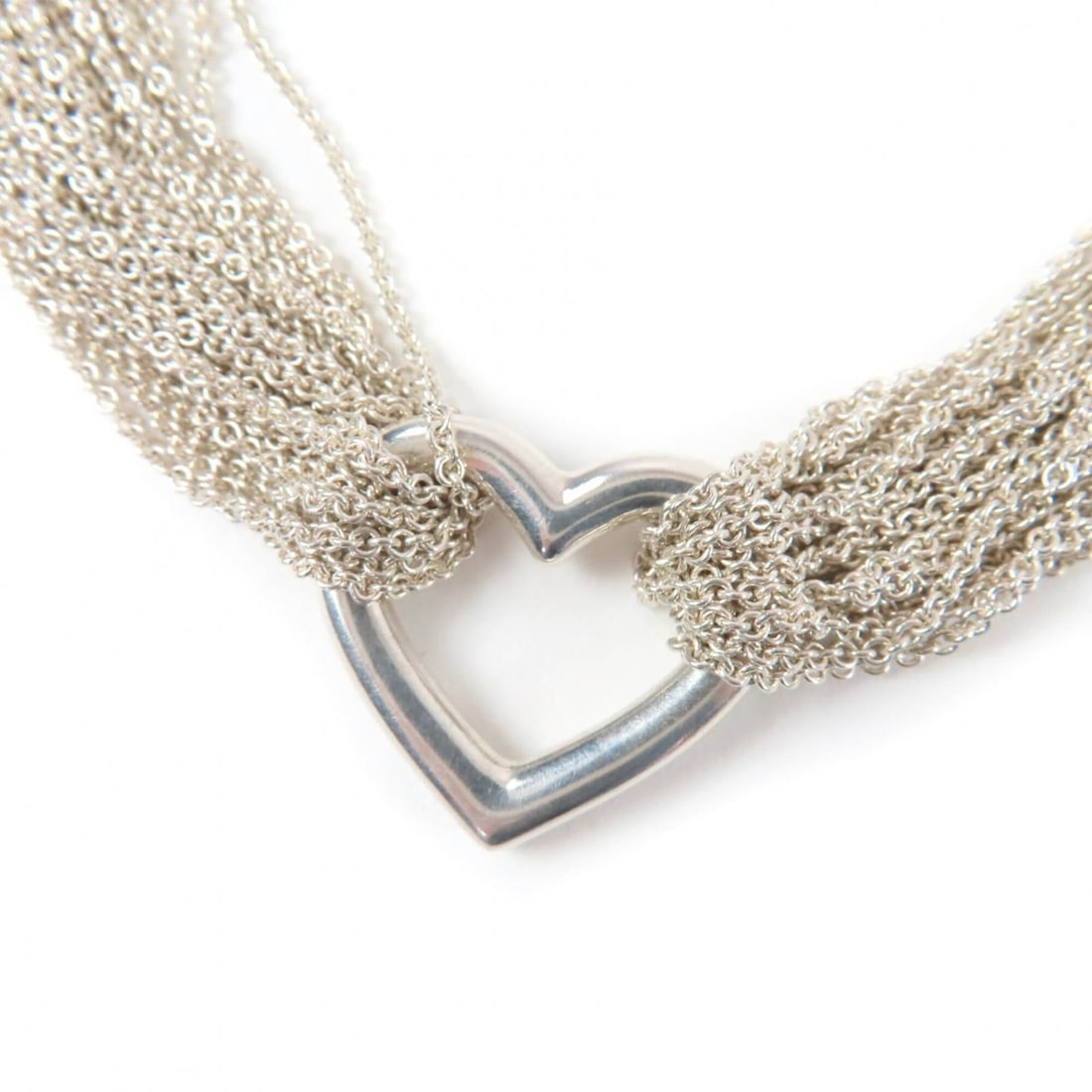 TIFFANY&Co. Tiffany Open Heart Toggle Chain 925 10-Row Necklace Choker Silver Weight 61.1g Women's: --- Catalog ---Category: SizePendant Size: 2mm x 2mm / 0.07'' x 0.07''Neck Circumference: 40 cm / 15.74''Category: DesignColor: SilverGender: WomenMaterial: Silver 925Necklace Type: NecklaceCategory: 