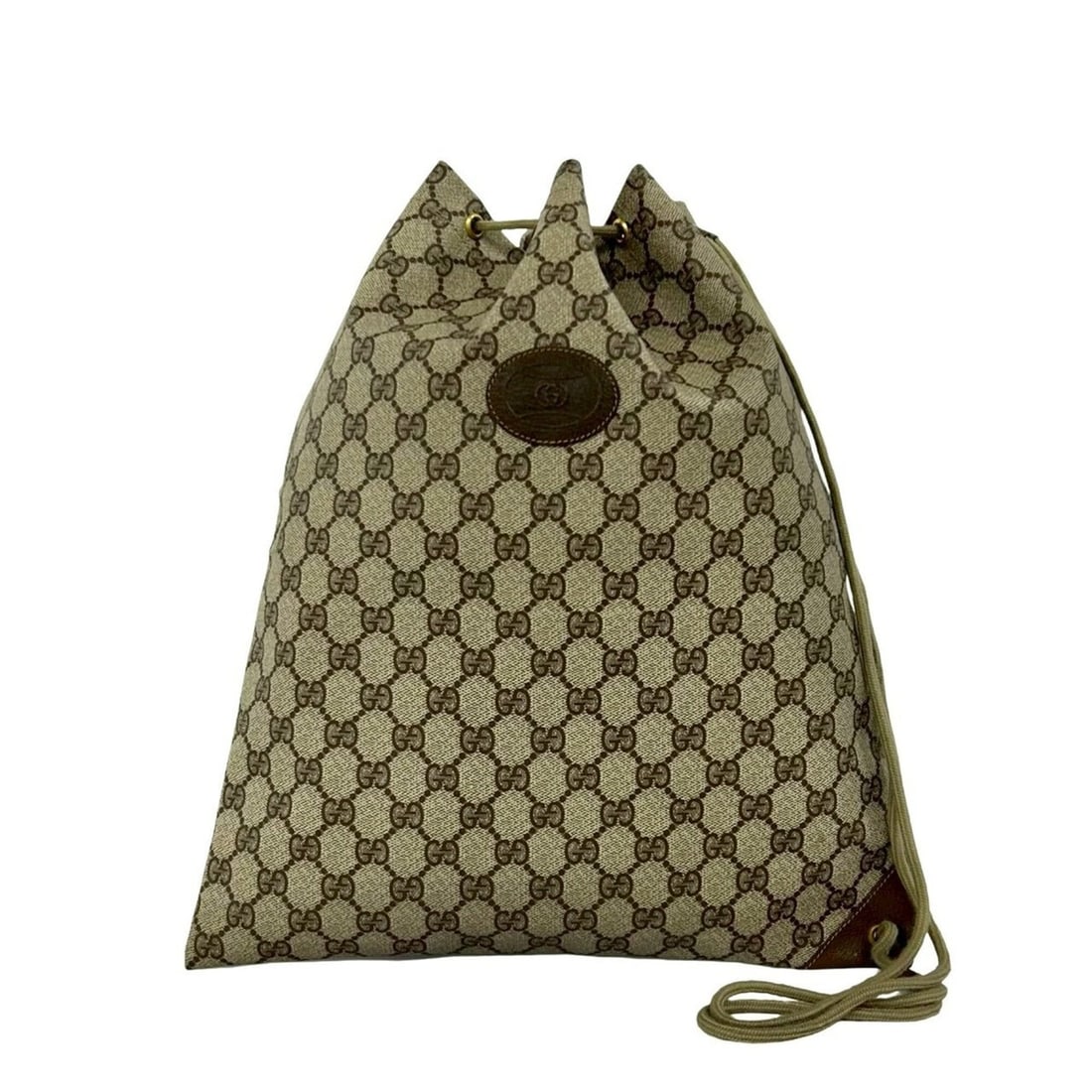 GUCCI Vintage GG Logo Leather Drawstring Semi-Shoulder Bag/Handbag, Brown, 45293: --- Catalog ---Category: SizeSize (HxWxD): 38.5cm x 33.5cm / 15.15'' x 13.18''Category: DesignType: Handbag, Shoulder bagColor: BrownGender: WomenMaterial: PVC , Leather Category: GeneralBrand: Gucci-