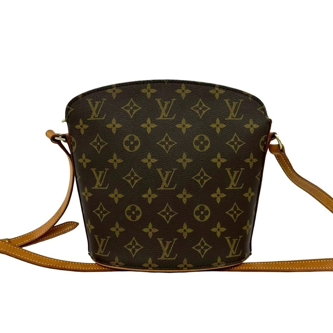LOUIS VUITTON Vintage Druot Monogram Leather Shoulder Bag Pochette Brown 309-8 (1 of 10)