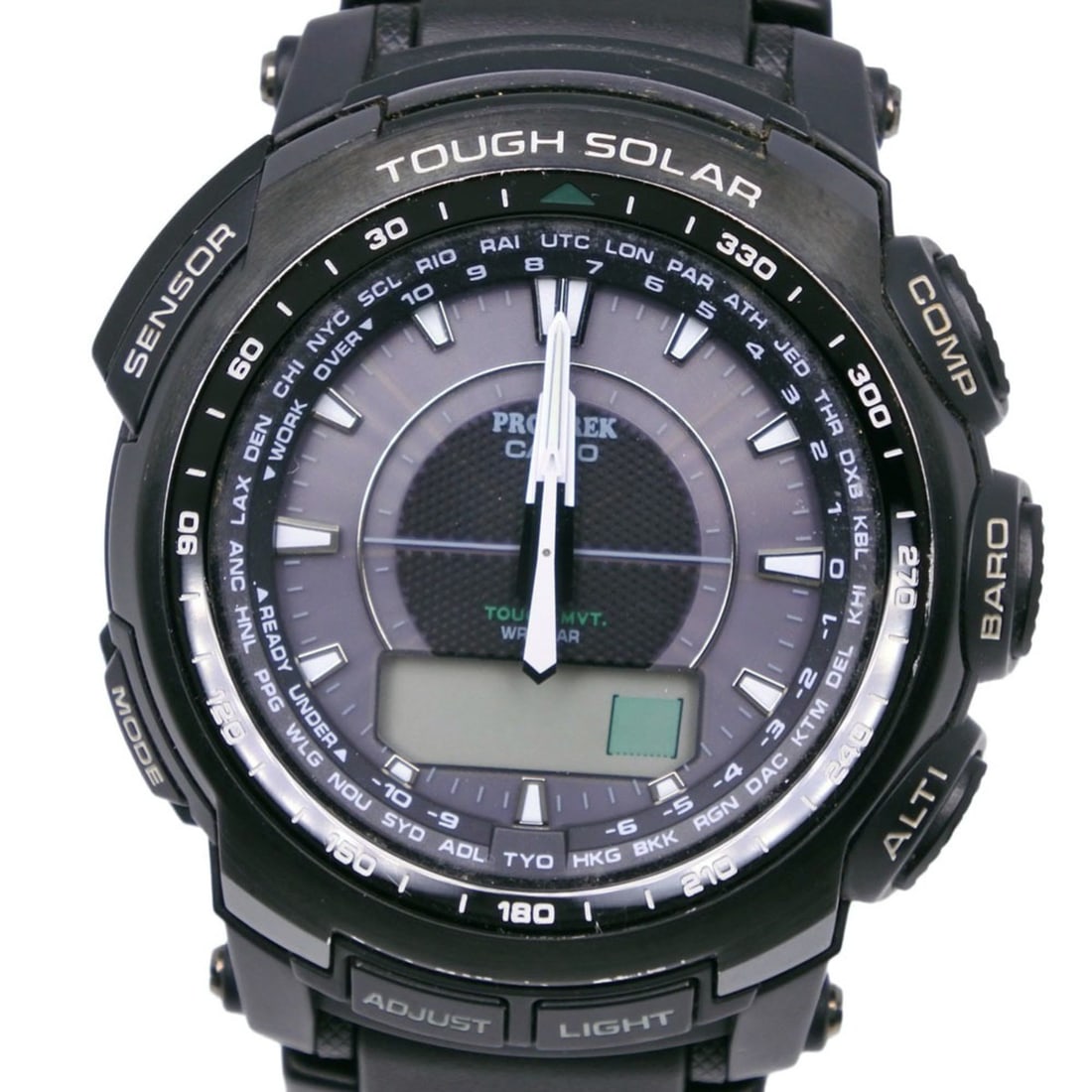 Casio PROTREX PRW-5100 Watch, Rubber Strap, Black, Tough Solar Radio-Controlled, Analog-Digital,: --- Catalog ---Category: SizeWrist Size: 22cm / 8.66''Case Diameter: 50mm / 1.97''Category: DesignType: WristwatchGender: MenColor (Dial): BlackMaterial (Band): RubberMaterial (Case): RubberCategory: 