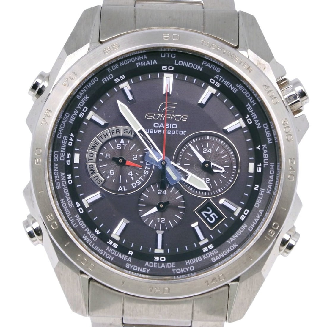 Casio Edifice EQW-M600 Stainless Steel Watch, Gray, Solar Powered, Radio Controlled, Chronograph,: --- Catalog ---Category: SizeWrist Size: 18cm / 7.08''Case Diameter: 43mm / 1.69''Category: DesignType: WristwatchGender: MenColor (Dial): GrayMaterial (Band): Stainless steelMaterial (Case): Stainles