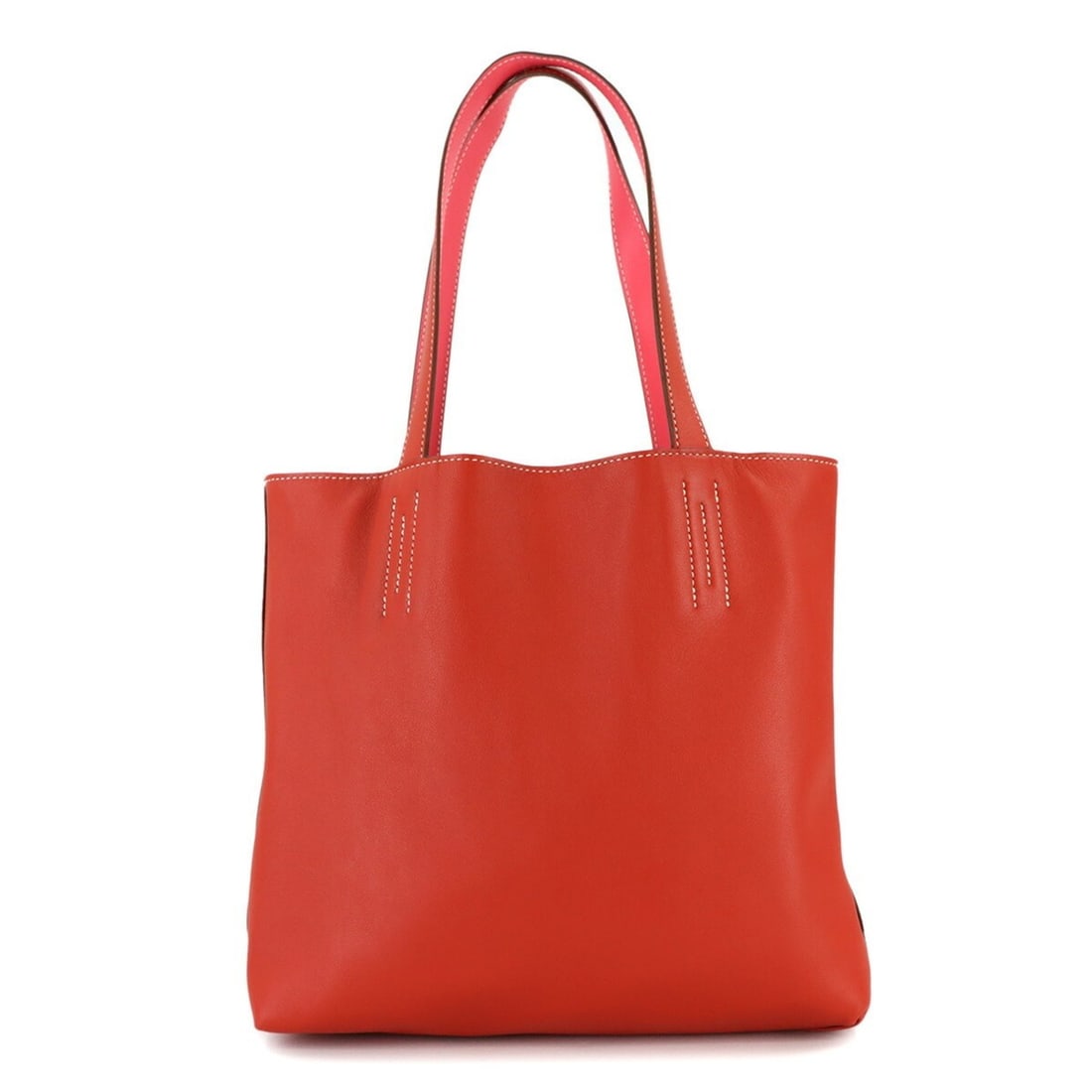 Hermes Double Sens 28 Tote Handbag, Sikkim Rouge Casaque Rose Lipstick, ?Q stamp, Reversible.: --- Catalog ---Category: SizeSize (HxWxD): 25.5cm x 27.5cm x 10cm / 10.03'' x 10.82'' x 3.93''Category: DesignType: Handbag, Tote bagColor: Rouge casaqueGender: WomenCategory: GeneralBrand: HermesCoun