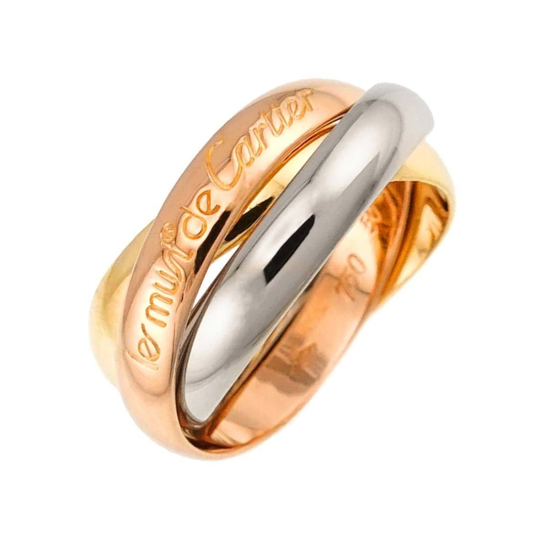 Cartier Trinity Medium MM #50 Ring, 18K Yellow Gold, White Pink Triple Band, Three 3 Colors, 750: --- Catalog ---Category: SizeJP Size: 10US Size: 5.5Category: DesignType: Band ringColor: Pink gold, White gold, Yellow goldGender: WomenMaterial: Pink gold (18K), White gold (18K), Yellow gold (18K)C
