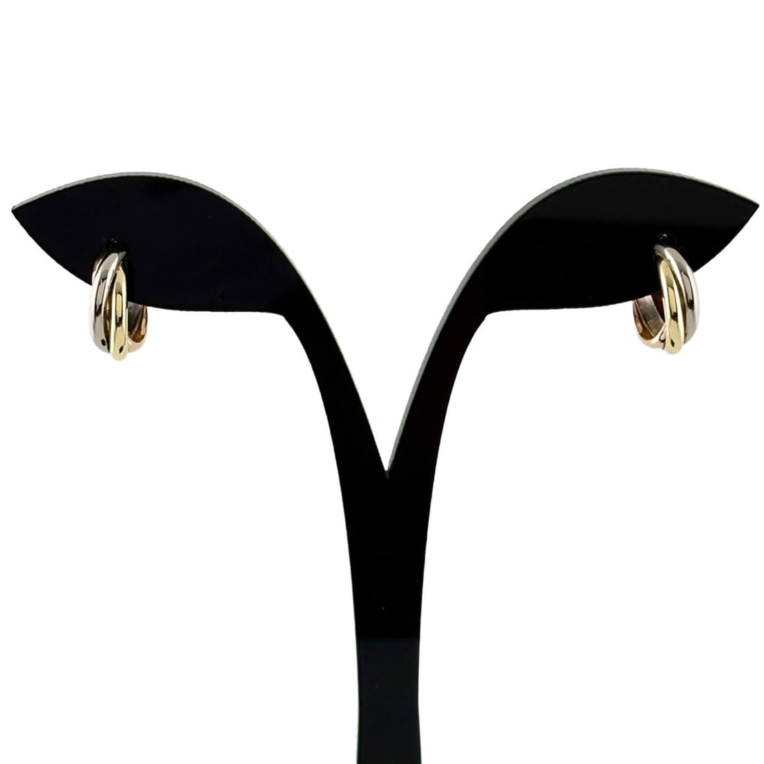Cartier Trinity Earrings, available in Yellow Gold (YG), Pink (PG), and White (WG), 750 series, for: --- Catalog ---Category: SizeWeight: 4.6g / 0.16oz.Size (HxWxD): 12.60mm x 4.10mm / 0.50'' x 0.16''Category: DesignType: Hoop earringsGender: WomenMaterial: Pink gold (18K), White gold (18K), Yellow g