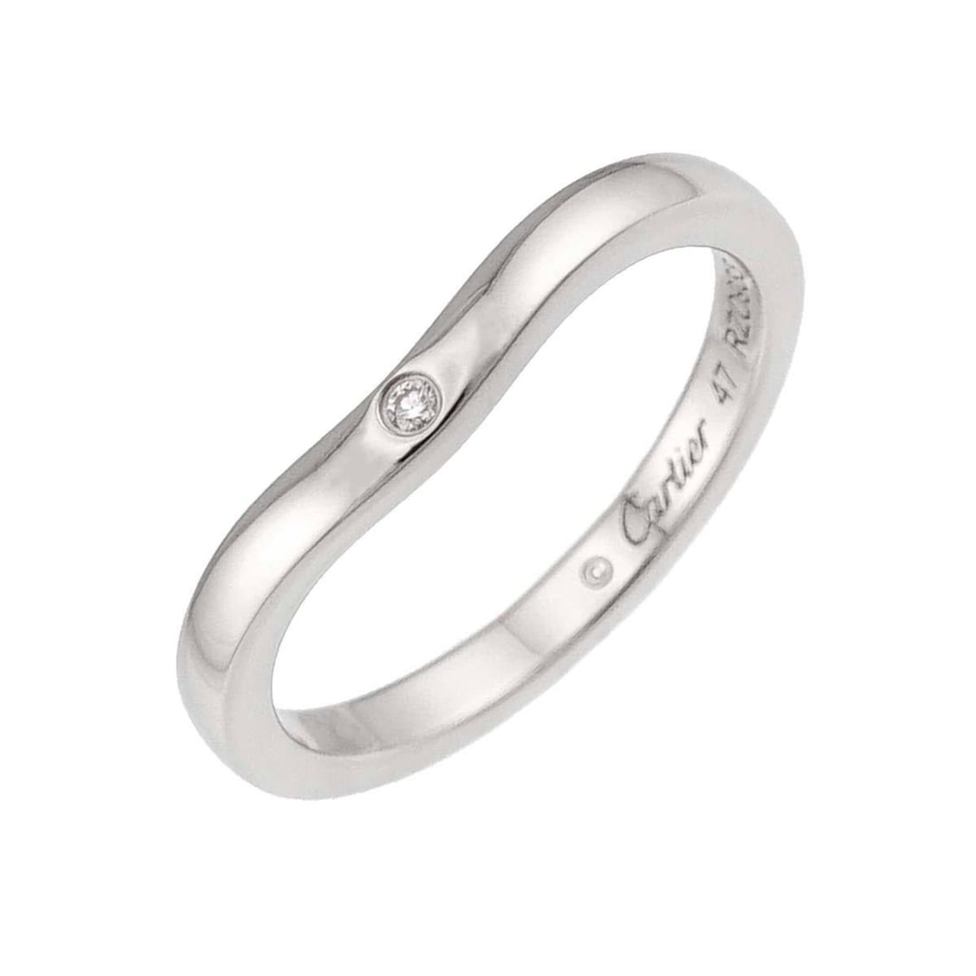 Cartier Ballerine Curve #47 Ring with 3 Diamonds, Platinum.: --- Catalog ---Category: SizeUS Size: 4Brand Size: 47Category: DesignType: Band ringGender: WomenMaterial: Platinum 950Category: GeneralBrand: Cartier--- Item List ---Section: ConditionRanking: Rank S