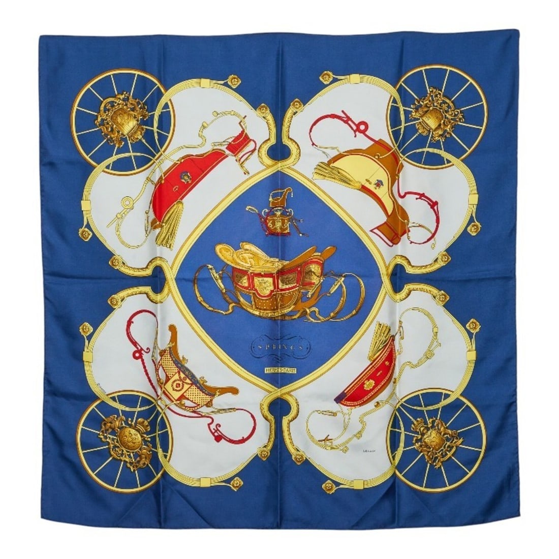 Hermes Carre 90 Springs Carriage Scarf/Muffler, Navy Multicolor Silk, Women's (1 of 5)