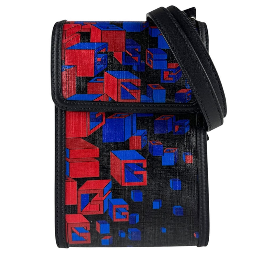 Gucci GUCCI Shoulder Bag Square G Space Leather Black Red Blue Men's 631766 z9340: --- Catalog ---Category: SizeSize (HxWxD): 18cm x 11cm x 3cm / 7.08'' x 4.33'' x 1.18''Category: DesignType: Shoulder bagColor: Black, Blue, Red colorGender: MenMaterial: PVC , Leather Category: Gener