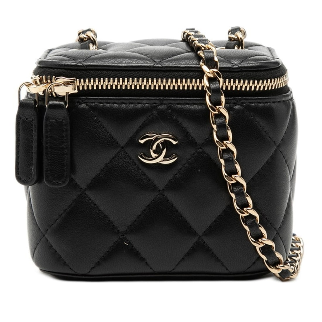 Chanel Coco Mark Matelassé Mini Vanity Bag Chain Shoulder Black Lambskin Women's CHANEL: --- Catalog ---Category: SizeSize (HxWxD): 8.5cm x 10cm x 7cm / 3.34'' x 3.93'' x 2.75''Category: DesignType: Shoulder bagColor: BlackGender: WomenMaterial: Leather Leather/Fur Type: LambskinCategory: