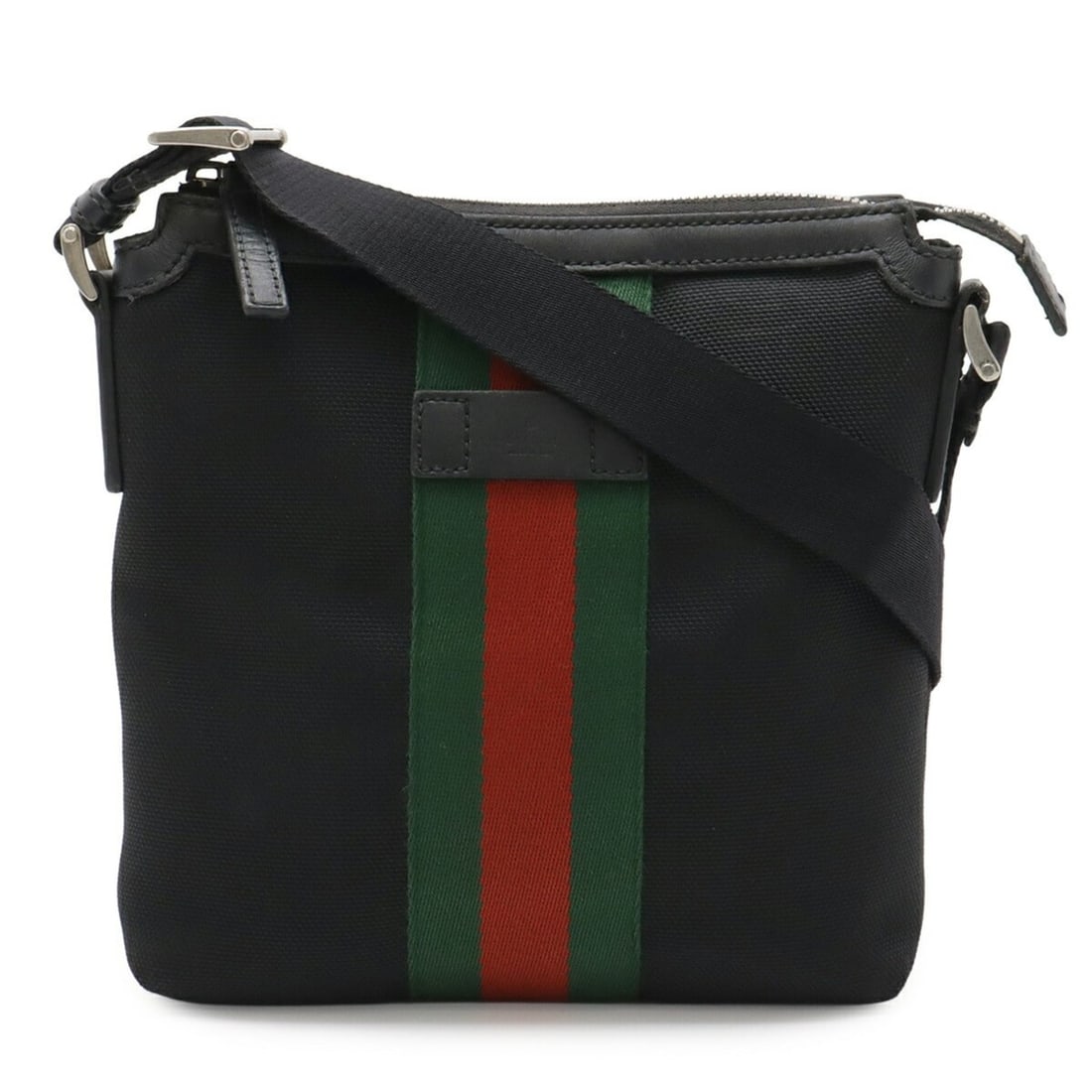 GUCCI Sherry Line Shoulder Bag, Nylon Canvas and Leather, Black, Green, Red, 631195: --- Catalog ---Category: SizeSize (HxWxD): 21cm x 20.5cm x 4cm / 8.26'' x 8.07'' x 1.57''Category: DesignType: Shoulder bagColor: Black, Green, Red colorGender: Women,MenMaterial: Nylon canvas , Leath