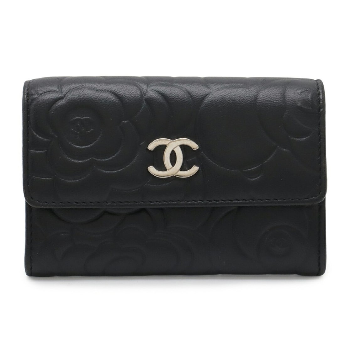 CHANEL Camellia Embossed Coco Mark Business Card Holder/Card Case, Leather, Black, A81937: --- Catalog ---Category: DesignType: Card caseColor: BlackGender: Women,MenMaterial: Leather Category: GeneralBrand: ChanelCountry of Origin: ItalyCategory: Physical PropertiesSize (HxWxD): 7.5cm x 11