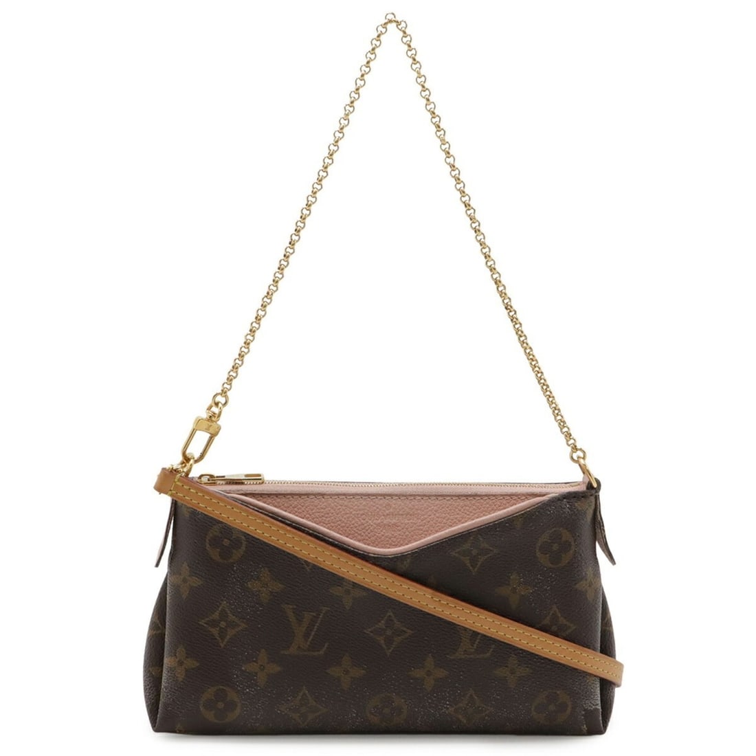 LOUIS VUITTON Louis Vuitton Monogram Pallas Clutch Shoulder Bag Chain Rose Poudre Pink M44037: --- Catalog ---Category: SizeSize (HxWxD): 12.5cm x 22cm x 4.5cm / 4.92'' x 8.66'' x 1.77''Category: DesignType: Clutch bag, Shoulder bagColor: Rose PoudreGender: WomenMaterial: Monogram , Canvas , Le