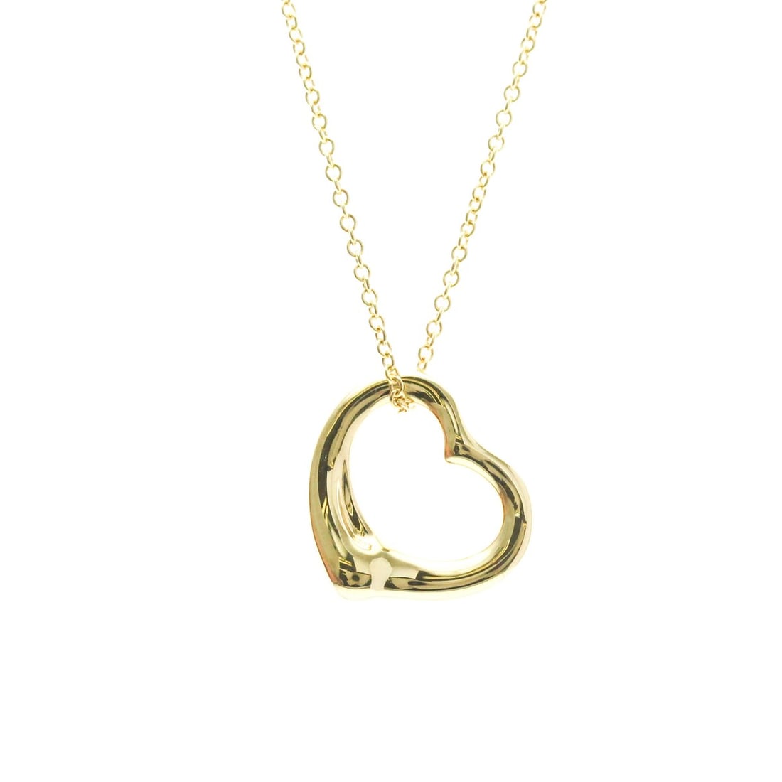 Tiffany Open Heart Yellow Gold (18K) No Stone Men,Women Fashion Pendant Necklace (Gold): --- Catalog ---Category: SizeWeight: 3.2g / 0.11oz.Pendant Size: 15.5mm x 15.8mm / 0.61'' x 0.62''Neck Circumference: 41 cm / 16.14''Category: DesignColor: GoldMetal: GoldStone: No StoneStyle: Fashion