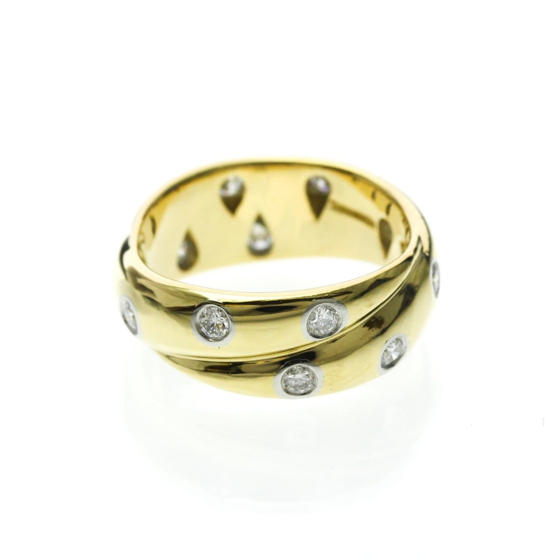 Tiffany Double Dots Twist Ring Yellow Gold (18K),Platinum Fashion Diamond Band Ring Gold: --- Catalog ---Category: SizeWidth: 6.7mm / 0.26''Weight: 6.2g / 0.21oz.JP Size: 8US Size: 4.5Category: DesignType: Band ringColor: GoldMetal: Gold, PlatinumStone: DiamondStyle: FashionGender: Men,Wom