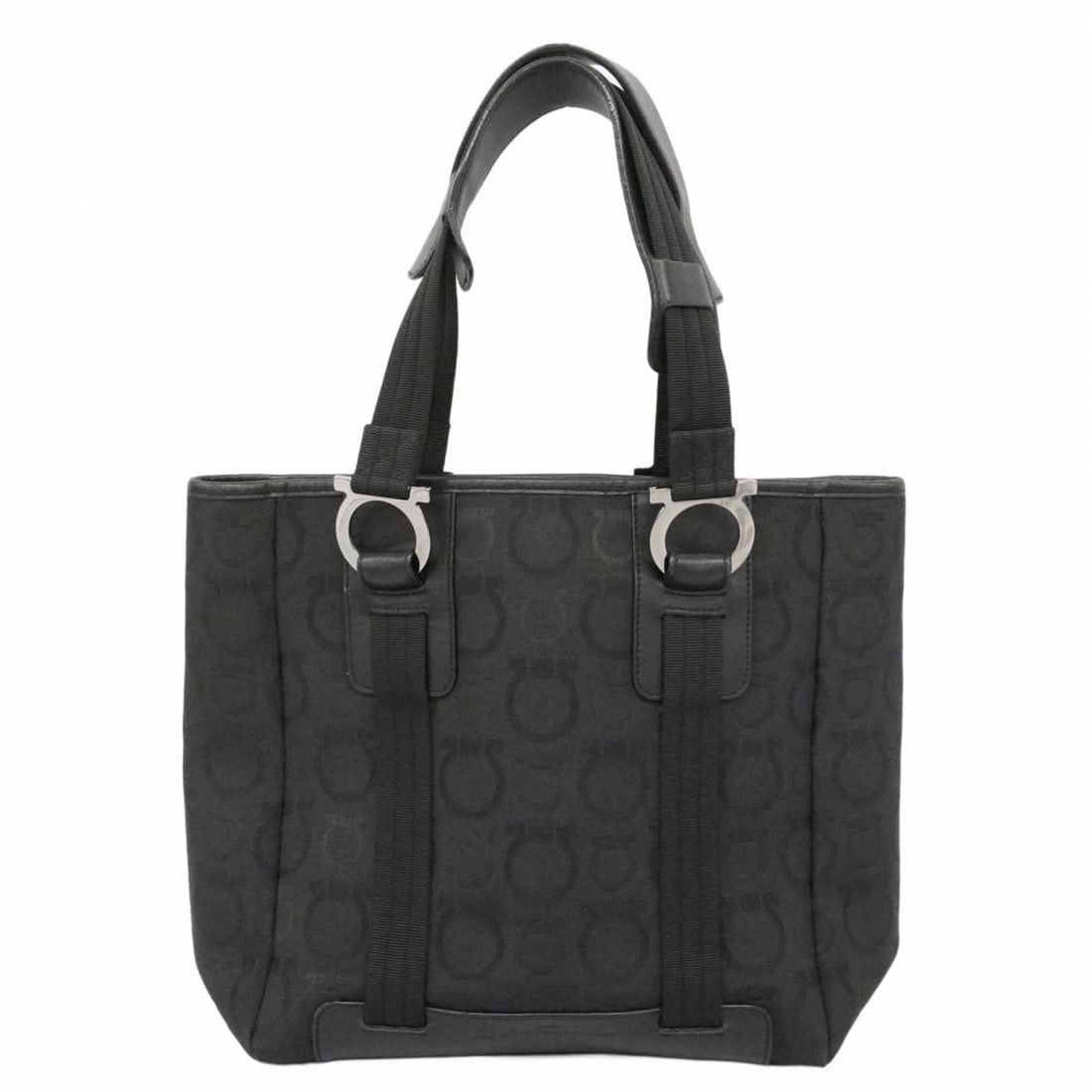 Salvatore Ferragamo Gancini Canvas Tote Bag, Black, Women's: --- Catalog ---Category: SizeSize (HxWxD): 26cm x 24cm x 12cm / 10.23'' x 9.44'' x 4.72''Category: DesignType: Tote bagColor: BlackGender: WomenMaterial: Canvas Hardware Color: SilverCategory: General