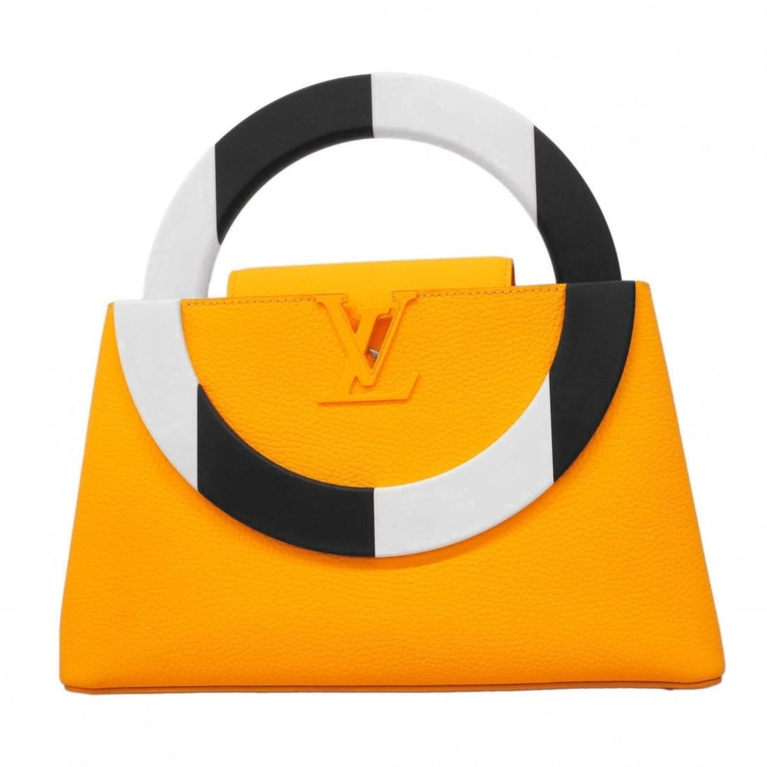 Louis Vuitton handbag, Taurillon leather, Capucines MM, yellow, Daniel Buren, ladies', P2764735: --- Catalog ---Category: SizeSize (HxWxD): 22cm x 33cm x 11.5cm / 8.66'' x 12.99'' x 4.52''Category: DesignType: HandbagColor: YellowGender: WomenCategory: GeneralBrand: Louis Vuitton--- Item List ---