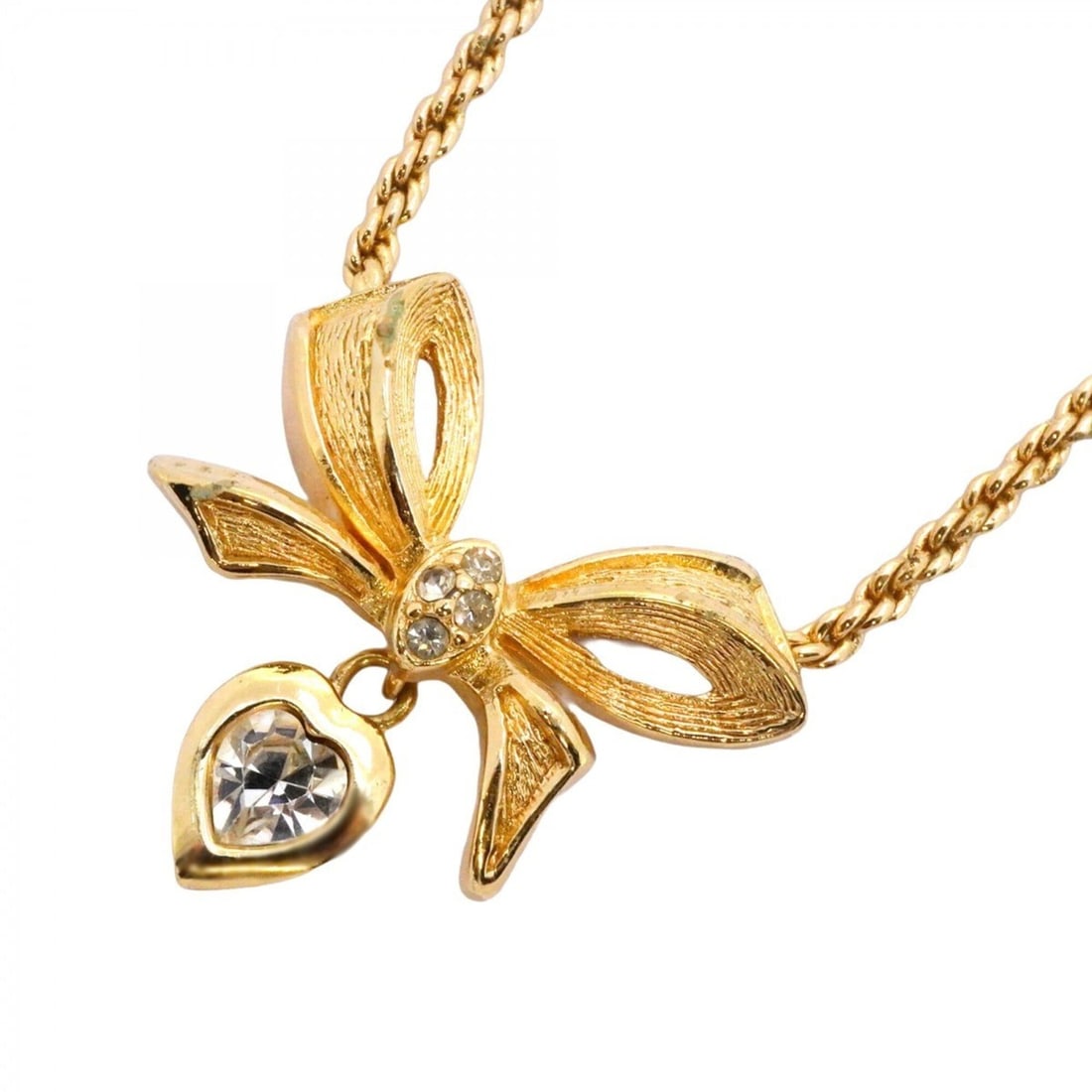 Christian Dior Necklace, Heart Motif, Ribbon GP Plated, Rhinestone, Gold, Women's: --- Catalog ---Category: SizePendant Size: 24.5mm x 25.4mm / 0.96'' x 0.99''Neck Circumference: 39.5 cm - 44.5 cm / 15.55'' - 17.51''Category: DesignColor: GoldGender: WomenMaterial: Gold plating, Rhi