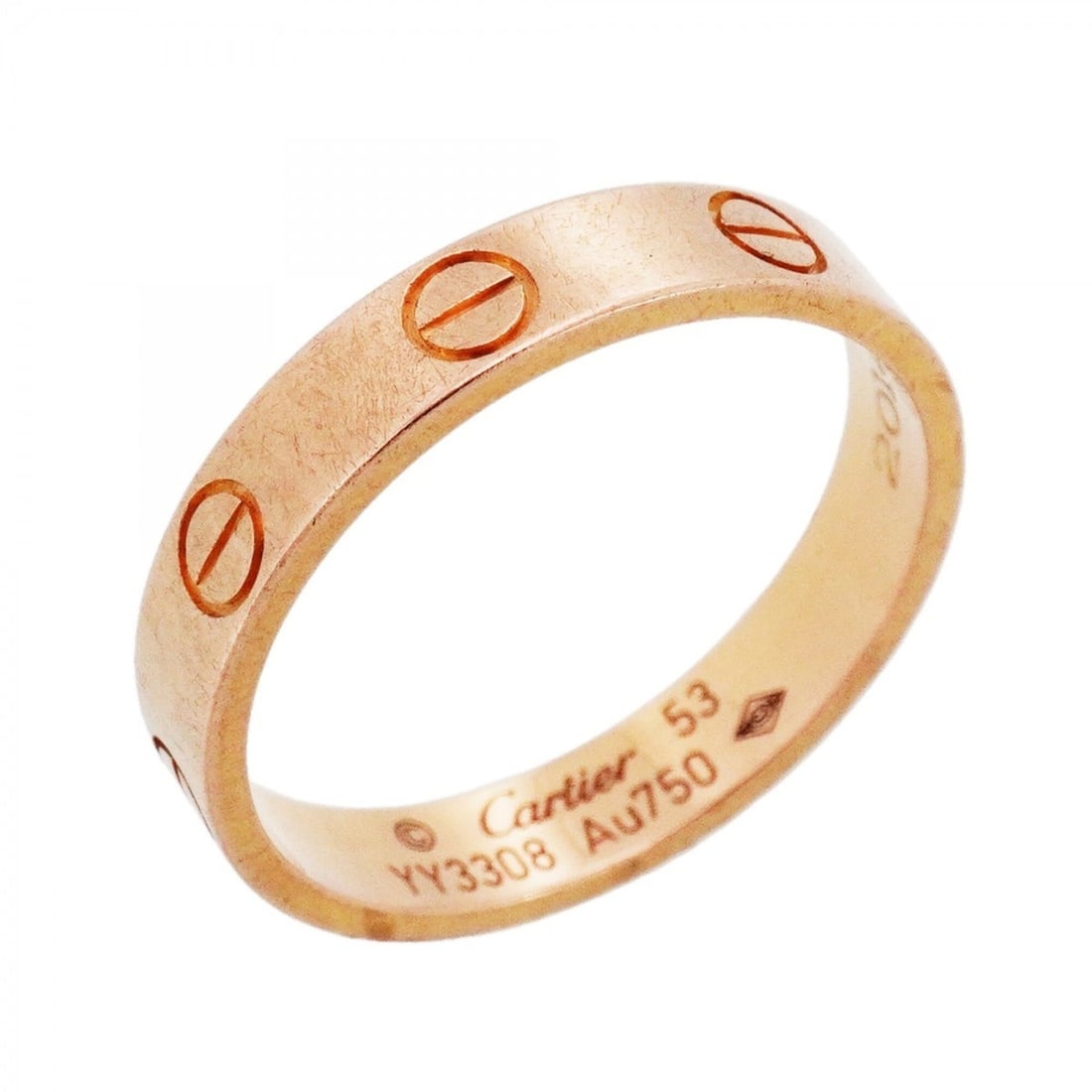 Cartier Mini Love Ring, 18K Pink Gold, Size 53, Women's: --- Catalog ---Category: SizeUS Size: 6.5Brand Size: 53Category: DesignType: Band ringGender: WomenMaterial: Pink gold (18K)Category: GeneralBrand: Cartier--- Item List ---Section: ConditionRanking: R