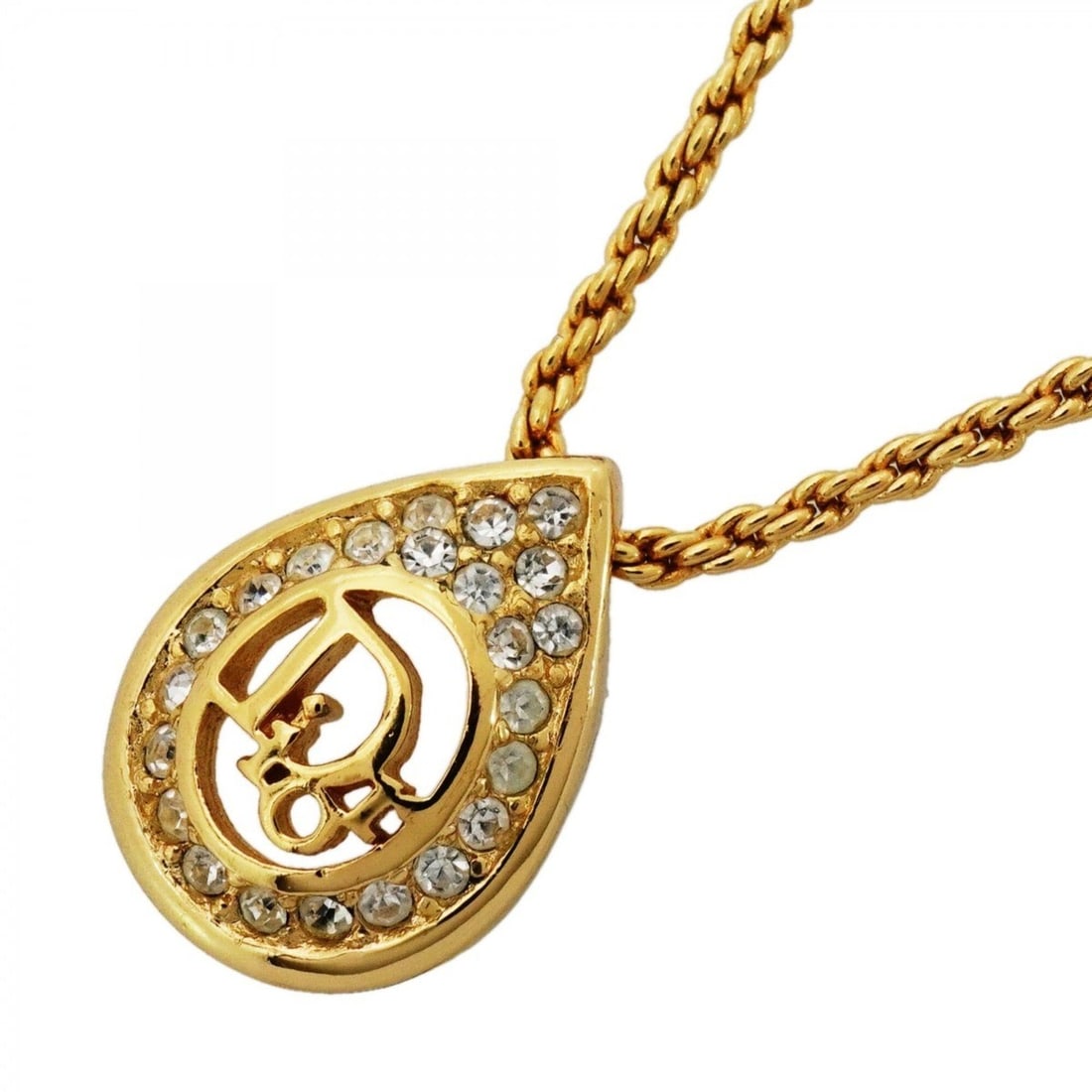 Christian Dior Necklace, GP Plated, Rhinestone, Gold, Women's: --- Catalog ---Category: SizePendant Size: 21.7mm x 16mm / 0.85'' x 0.62''Neck Circumference: 39.5 cm / 15.55''Category: DesignColor: GoldGender: WomenMaterial: Gold plating, RhinestoneNecklace Type: 