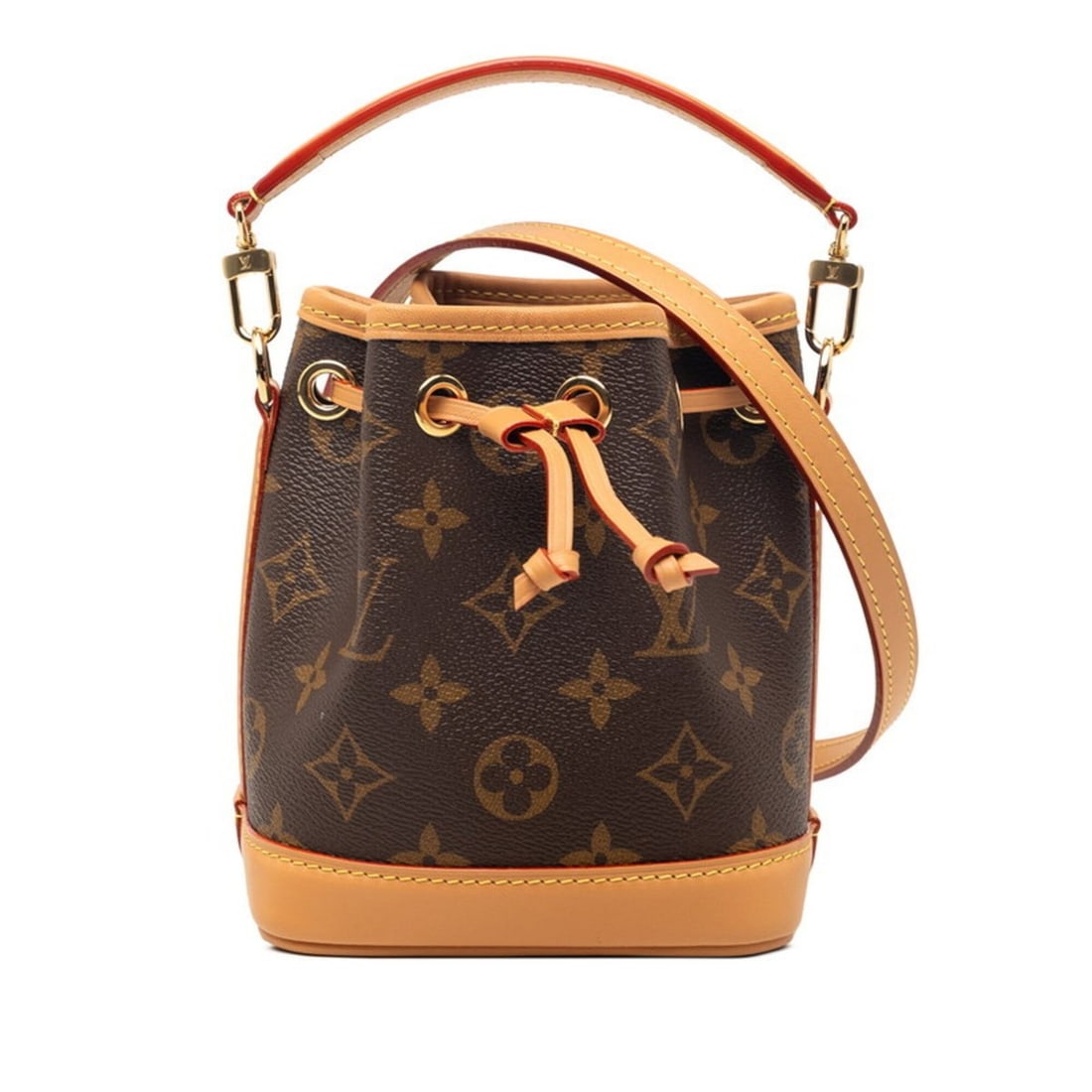Louis Vuitton Monogram Nano Noe Handbag Shoulder Bag 2-Way Drawstring M81266 Brown Leather Women's: --- Catalog ---Category: SizeSize (HxWxD): 15.5cm x 18cm x 10.5cm / 6.1'' x 7.08'' x 4.13''Category: DesignType: Handbag, Shoulder bagColor: BrownGender: WomenMaterial: PVC , Leather Category: General