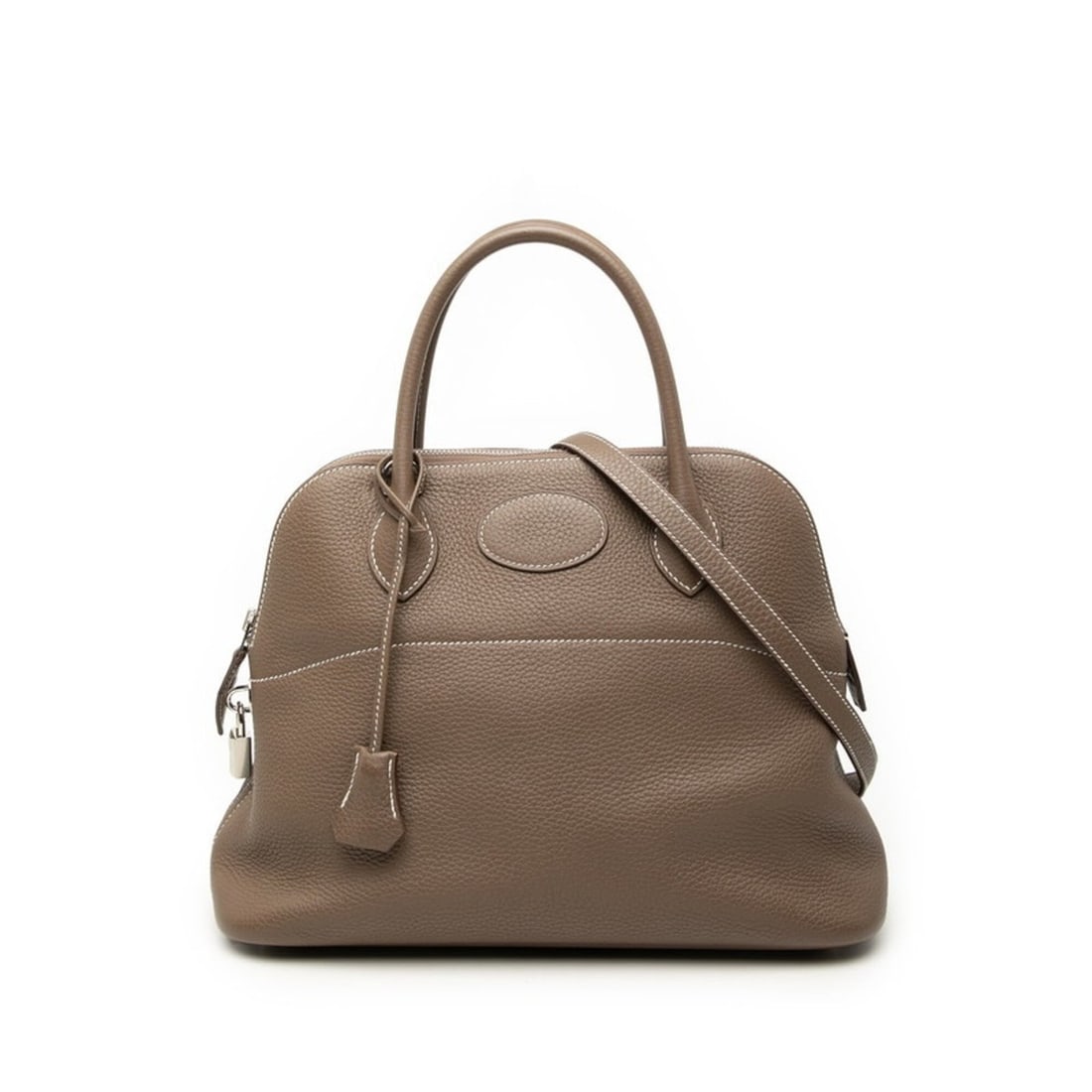 Hermes Bolide 31 Handbag Shoulder Bag 2-Way Etoupe Brown Silver Hardware Taurillon Clemence Leather: --- Catalog ---Category: SizeStrap Drop: 43cm / 16.92''Handle Drop: 10.00cm / 3.94''Size (HxWxD): 23cm x 31cm x 12cm / 9.05'' x 12.2'' x 4.72''Category: DesignType: Handbag, Shoulder bagColor: Brown, 