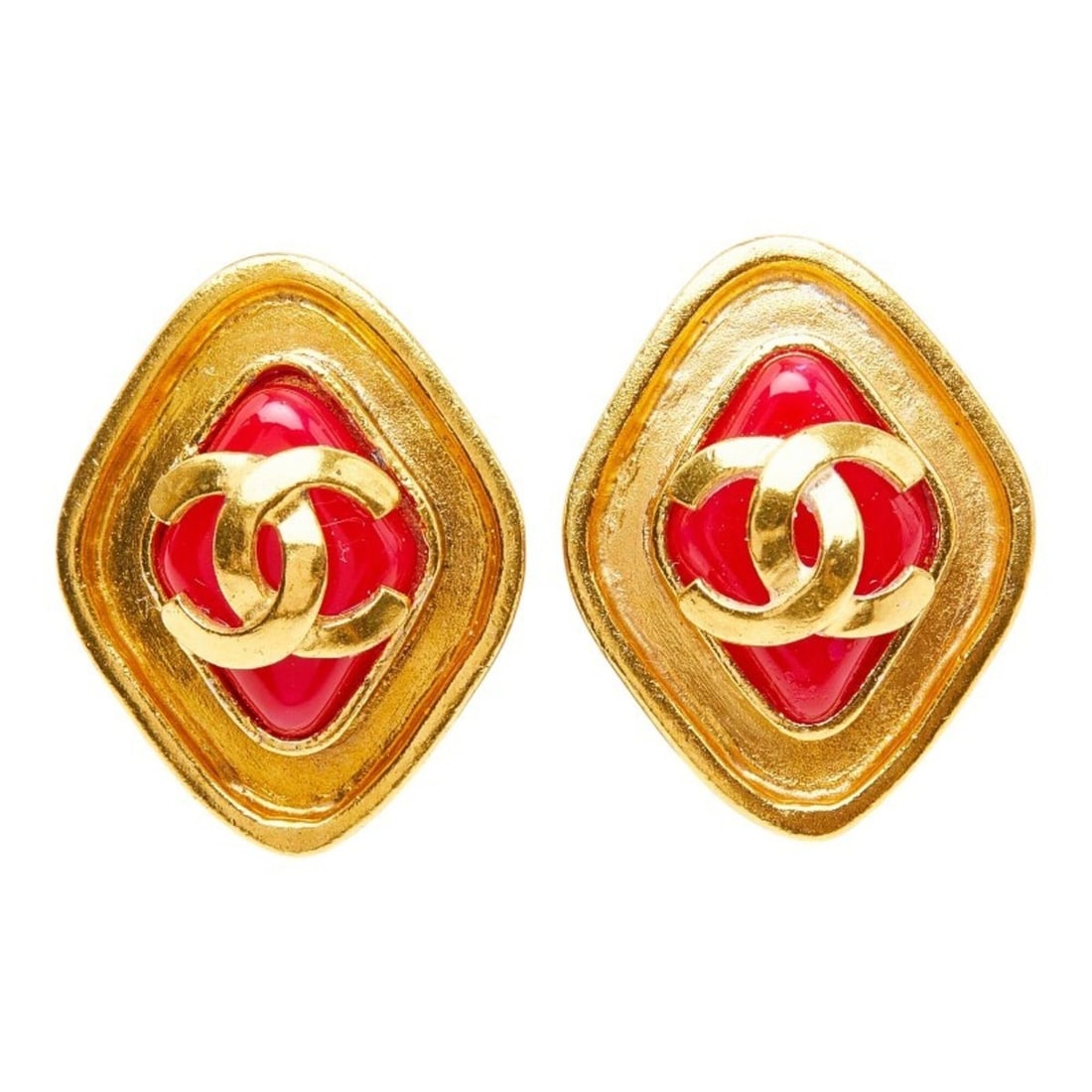 Chanel Coco Mark Diamond Shape Vintage Earrings 95A Gold Plated Women's CHANEL: --- Catalog ---Category: SizeSize (HxWxD): 26.30mm x 20.50mm / 1.04'' x 0.81''Category: DesignType: Clip earringsColor: GoldGender: WomenSeason: VintageCategory: GeneralBrand: Chanel--- Item List ---S