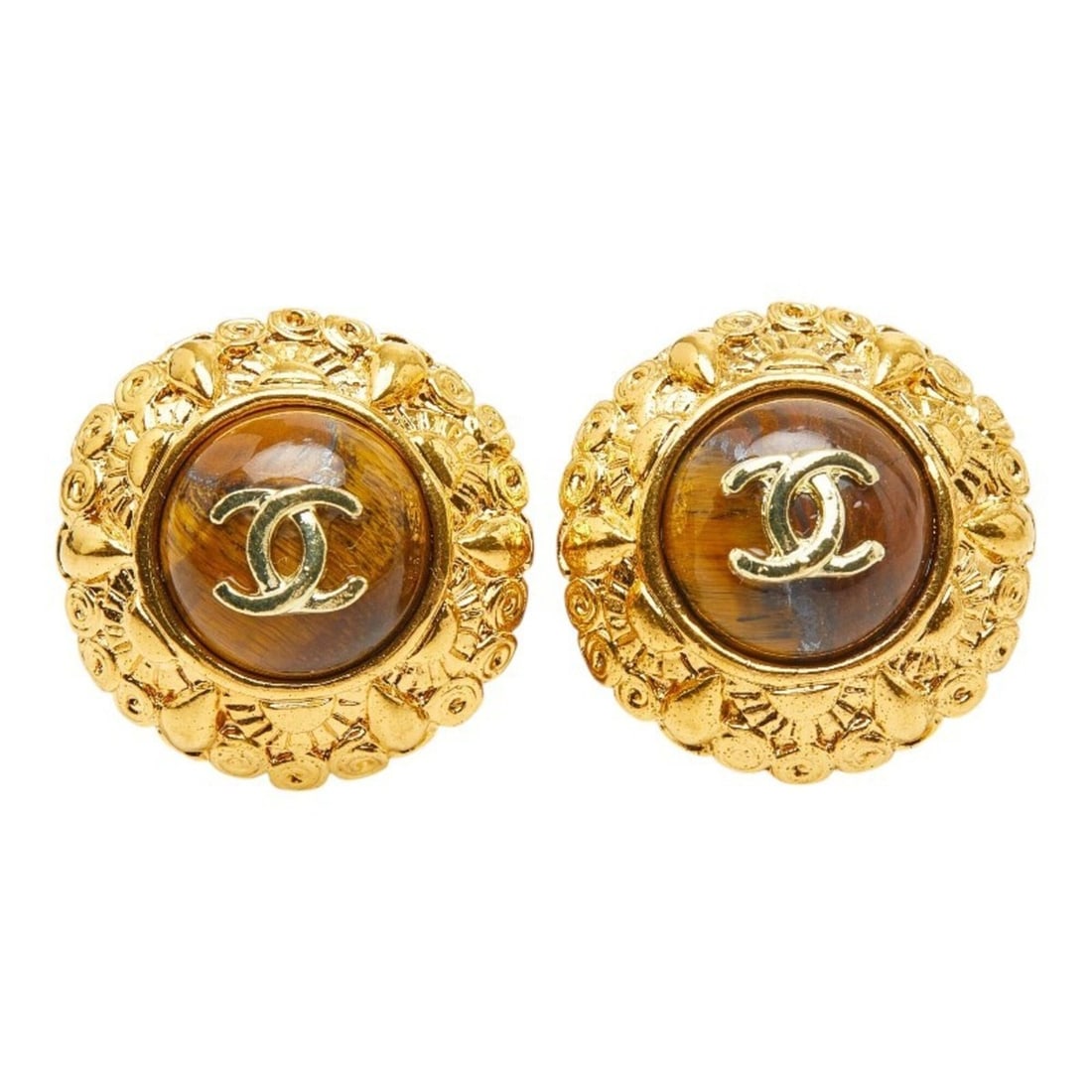Chanel Coco Mark Earrings, Gold Plated, Stone, Women's CHANEL: --- Catalog ---Category: SizeSize (HxWxD): 25.40mm x 25.10mm / 1.00'' x 0.99''Category: DesignType: Clip earringsColor: GoldGender: WomenCategory: GeneralBrand: Chanel--- Item List ---Section: Conditi