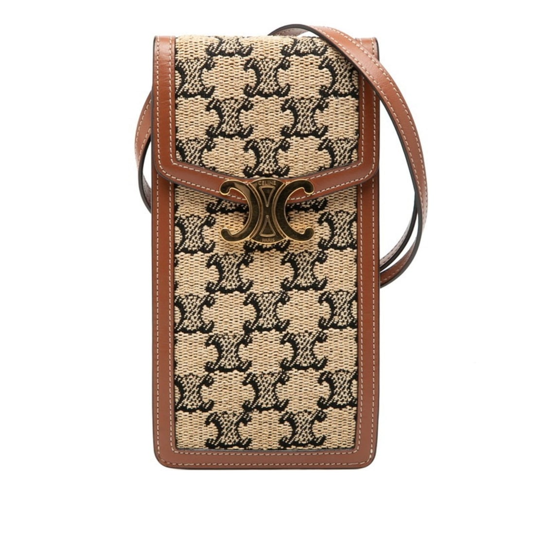 Celine Triomphe Crossbody Shoulder Bag/Mobile Pouch, Beige/Brown Canvas/Leather, Women's CELINE: --- Catalog ---Category: SizeStrap Drop: 52cm / 20.47''Size (HxWxD): 19cm x 10cm x 2.5cm / 7.48'' x 3.93'' x 0.98''Category: DesignType: Shoulder bagColor: Beige brownGender: WomenMaterial: Canvas , L