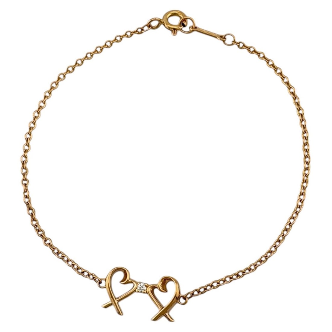Tiffany & Co. Double Loving Heart Bracelet, 18K Gold, Diamonds, Women's.: --- Catalog ---Category: PackNumber in Pack: 1Category: SizeLength: 16cm / 6.29''Category: DesignType: Charm braceletColor: Pink goldStone: DiamondGender: WomenClosure: Spring ringMaterial: Pink gold 