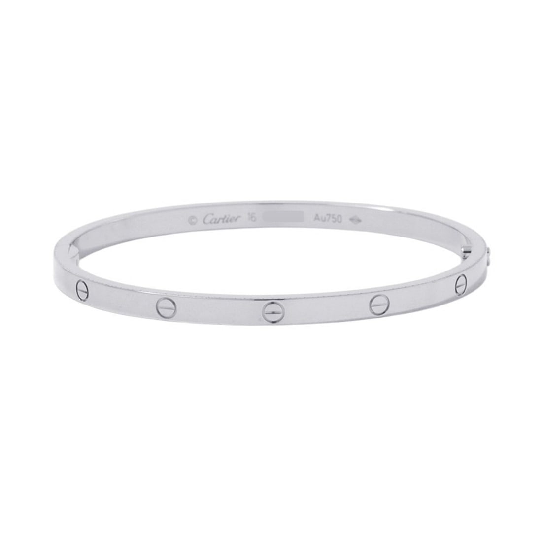 Cartier Love Bracelet SM Small Model 18KWG White Gold Size 16 B6079216 LOVE Bangle: --- Catalog ---Category: SizeLength: 15cm / 5.9''Category: DesignType: BangleGender: WomenMaterial: White gold (18K)Category: GeneralBrand: Cartier--- Item List ---Section: ConditionRanking: Rank SA U