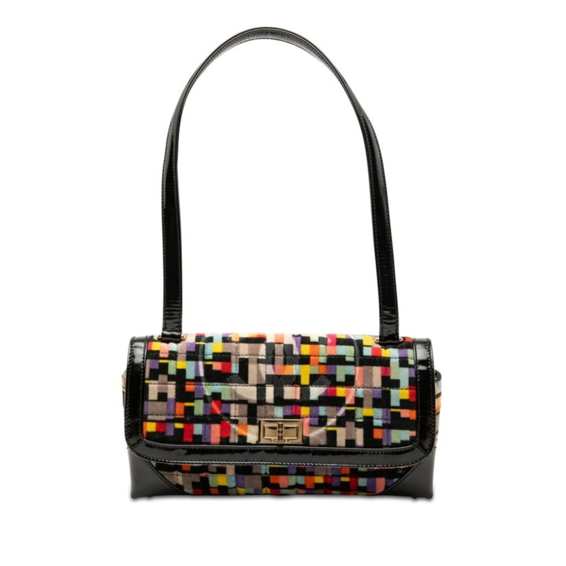 Chanel Reissue Cubist Handbag, Flap Bag, One-Shoulder Black Multicolor Velvet Patent Leather,: --- Catalog ---Category: SizeSize (HxWxD): 10.5cm x 26cm x 6cm / 4.13'' x 10.23'' x 2.36''Category: DesignType: HandbagColor: Black, Multi-colorGender: WomenMaterial: Velvet , Patent leather Category: