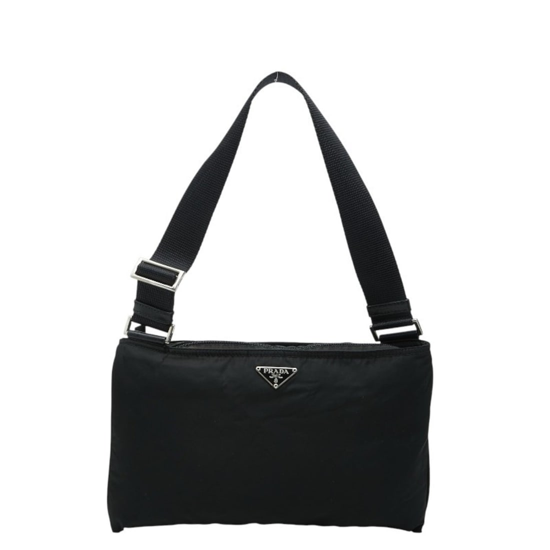 Prada Triangle Logo Plate One-Shoulder Bag, Black Nylon, Women's PRADA: --- Catalog ---Category: SizeSize (HxWxD): 18.5cm x 31cm x 1cm / 7.28'' x 12.2'' x 0.39''Category: DesignType: Shoulder bagColor: BlackGender: WomenMaterial: Nylon Category: GeneralBrand: Prada--- Ite