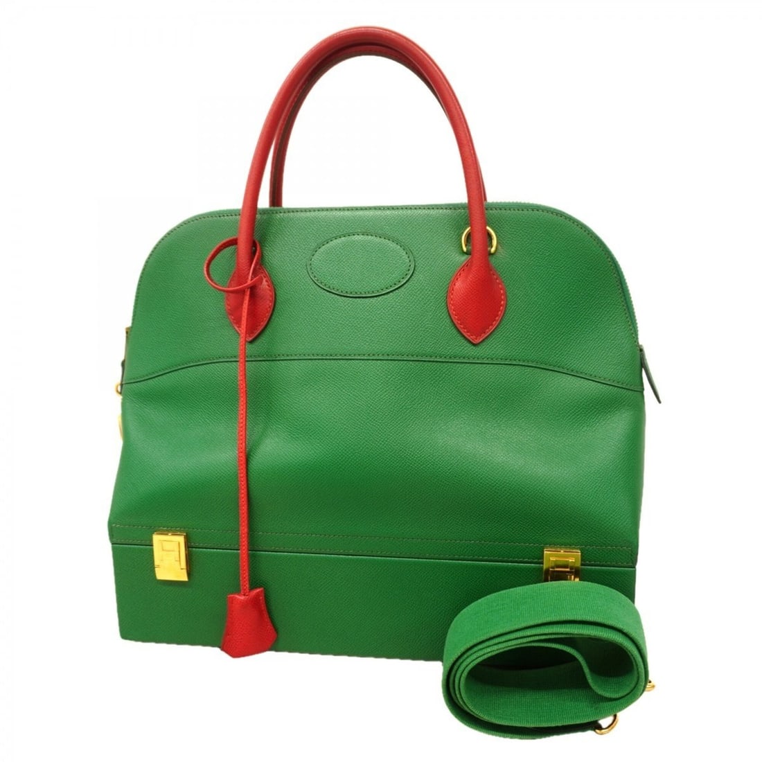Hermes Macpherson handbag, Courchevel leather, green and red, ?V stamp, 2-way bag for women,: --- Catalog ---Category: SizeSize (HxWxD): 30cm x 34cm x 13cm / 11.81'' x 13.38'' x 5.11''Category: DesignType: HandbagColor: Green, Red colorGender: WomenCategory: GeneralBrand: Hermes--- Item List -