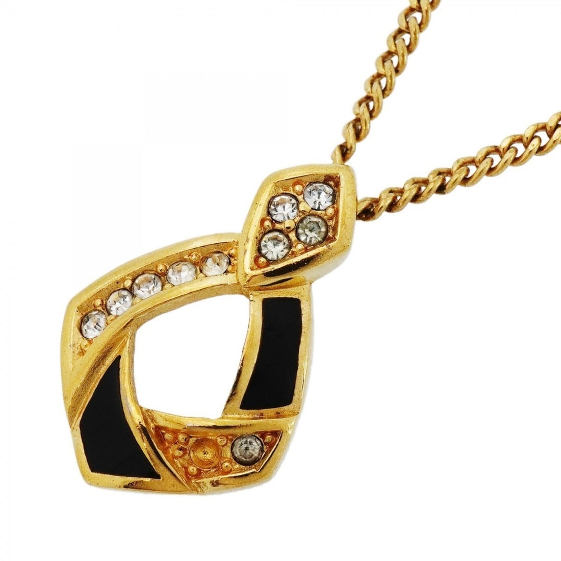 Christian Dior Necklace, GP Plated, Rhinestone, Gold, Black, Women's: --- Catalog ---Category: SizePendant Size: 24.9mm x 16.7mm / 0.98'' x 0.65''Neck Circumference: 38.5 cm / 15.15''Category: DesignColor: Black, GoldGender: WomenMaterial: Gold plating, RhinestoneNeckla