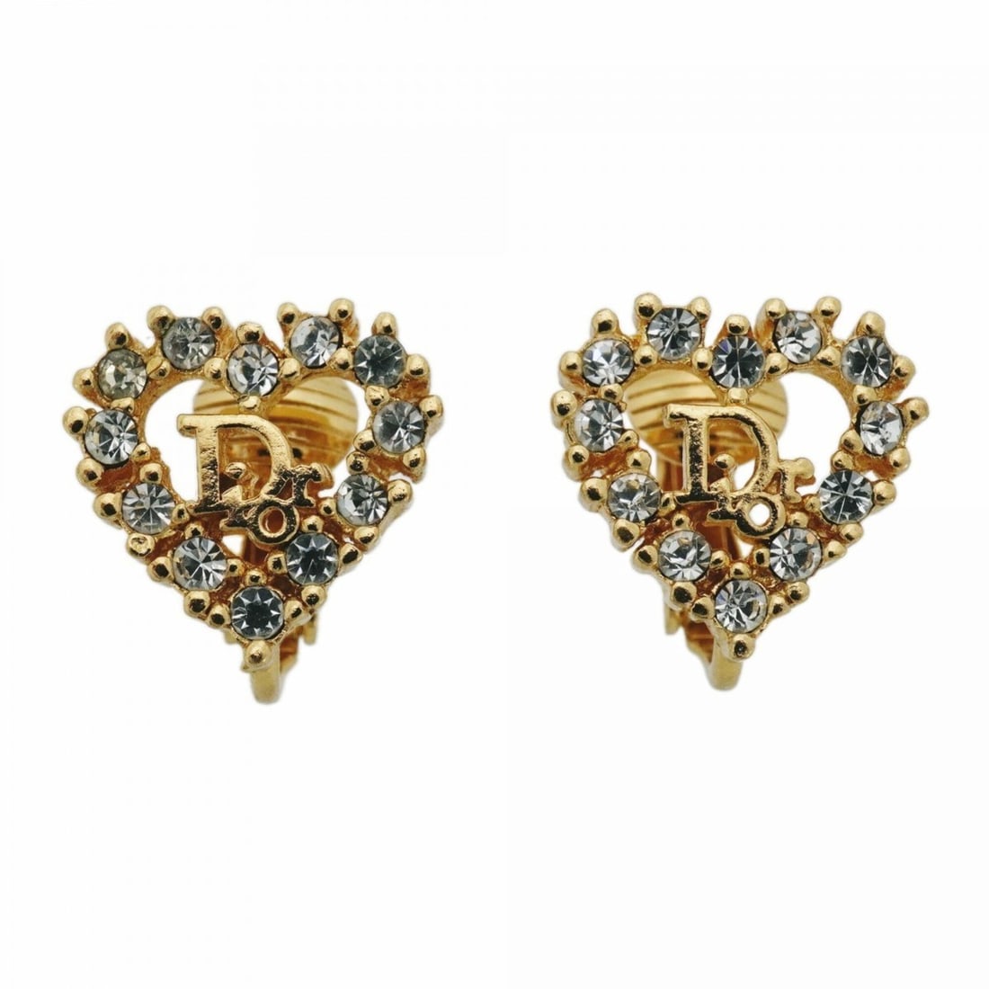 Christian Dior Earrings, Heart Motif, GP Plated, Rhinestone, Gold, Women's: --- Catalog ---Category: SizeSize (HxWxD): 12.80mm x 13.10mm / 0.50'' x 0.52''Category: DesignType: Clip earringsColor: GoldGender: WomenMaterial: Gold plating, RhinestoneCategory: GeneralBrand: Chris